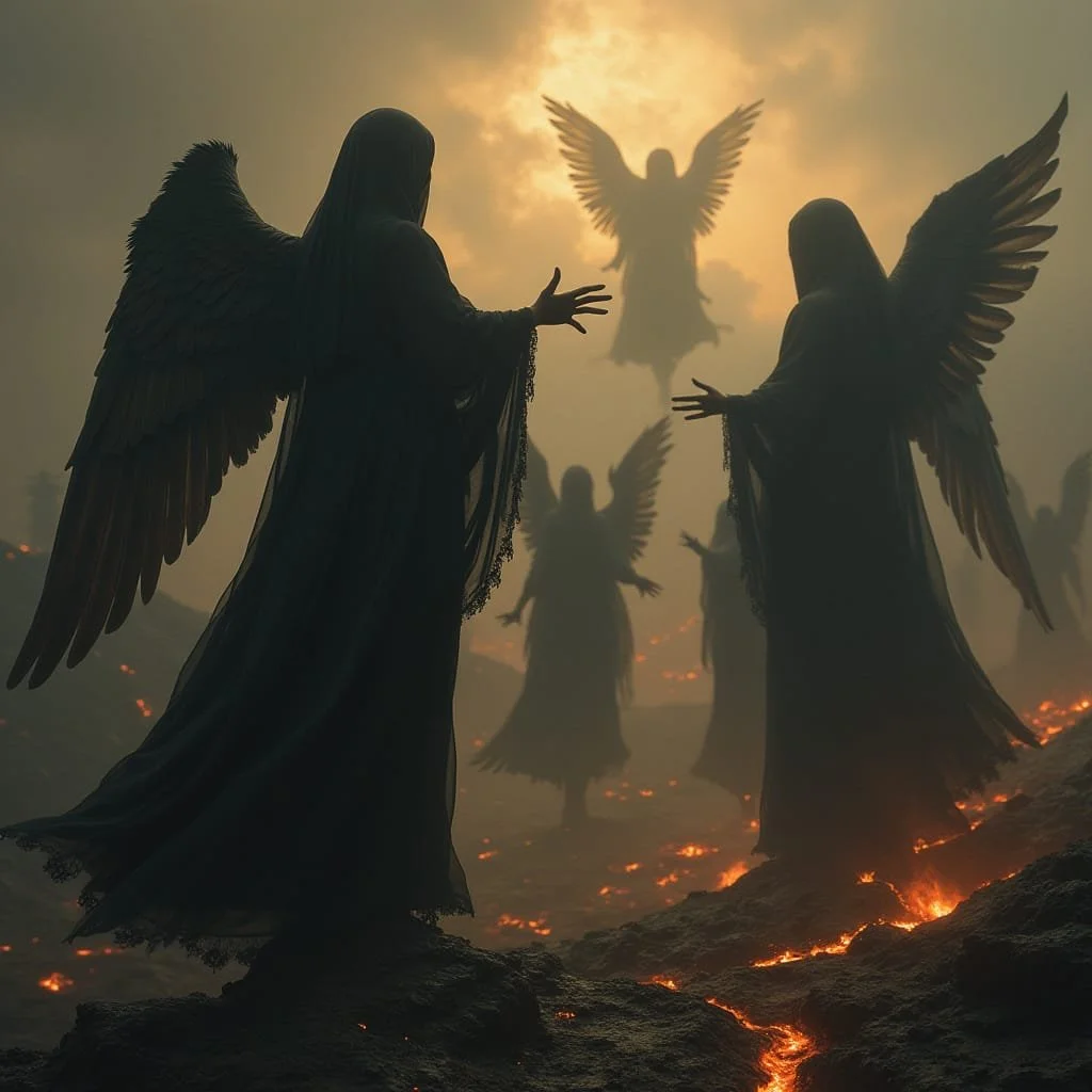 Angels from all over come flying in after the summoning from Ariel. This place - which once held a mighty citadel - is still holy ground for them.