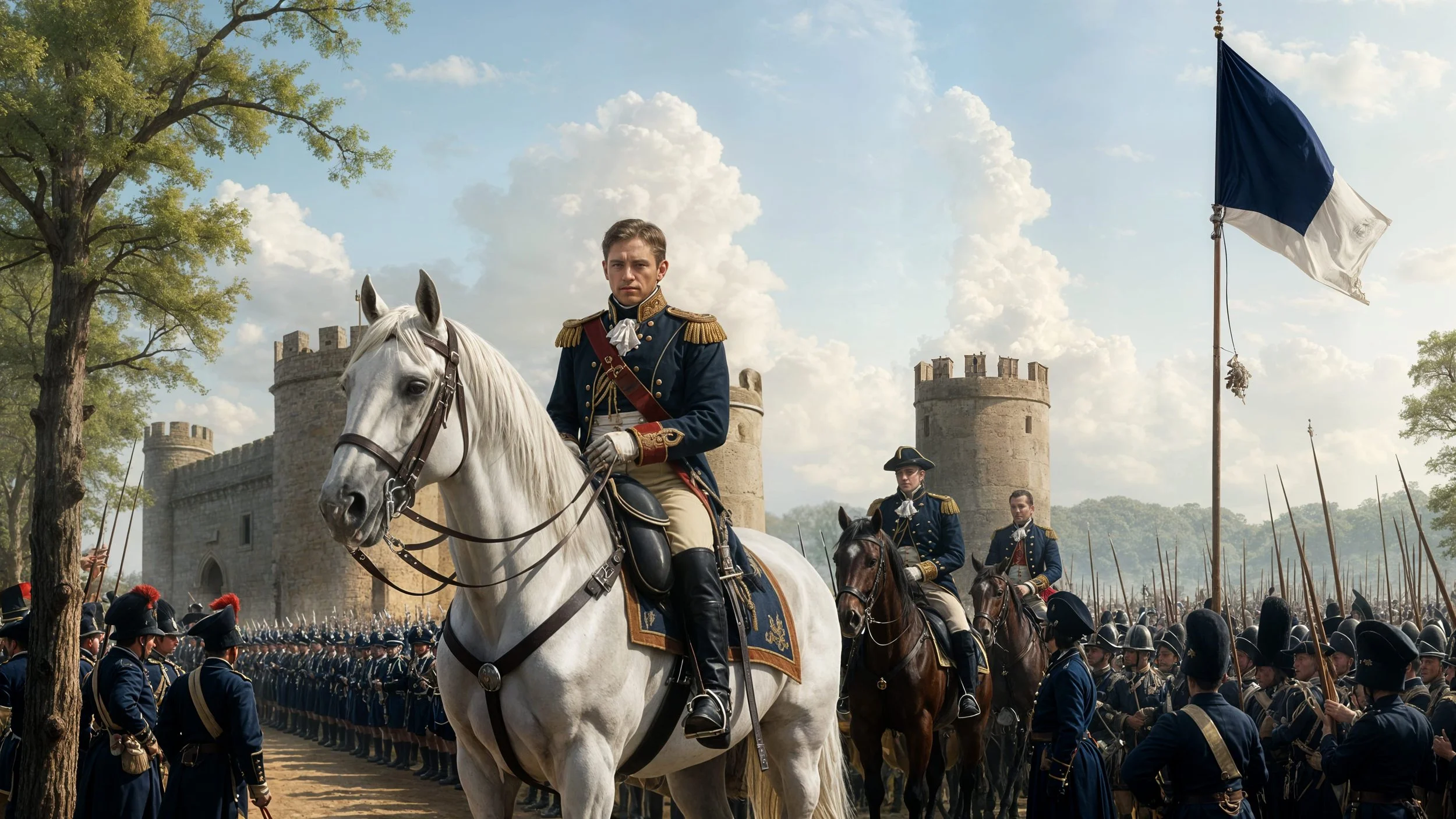 As Neo rode out of the fortress, there was appreciative applause for the man riding past on his white horse. The army consisted of 50,000 infantry and 5,000 mounted men. The 50 triceratops were to be picked up along the way.