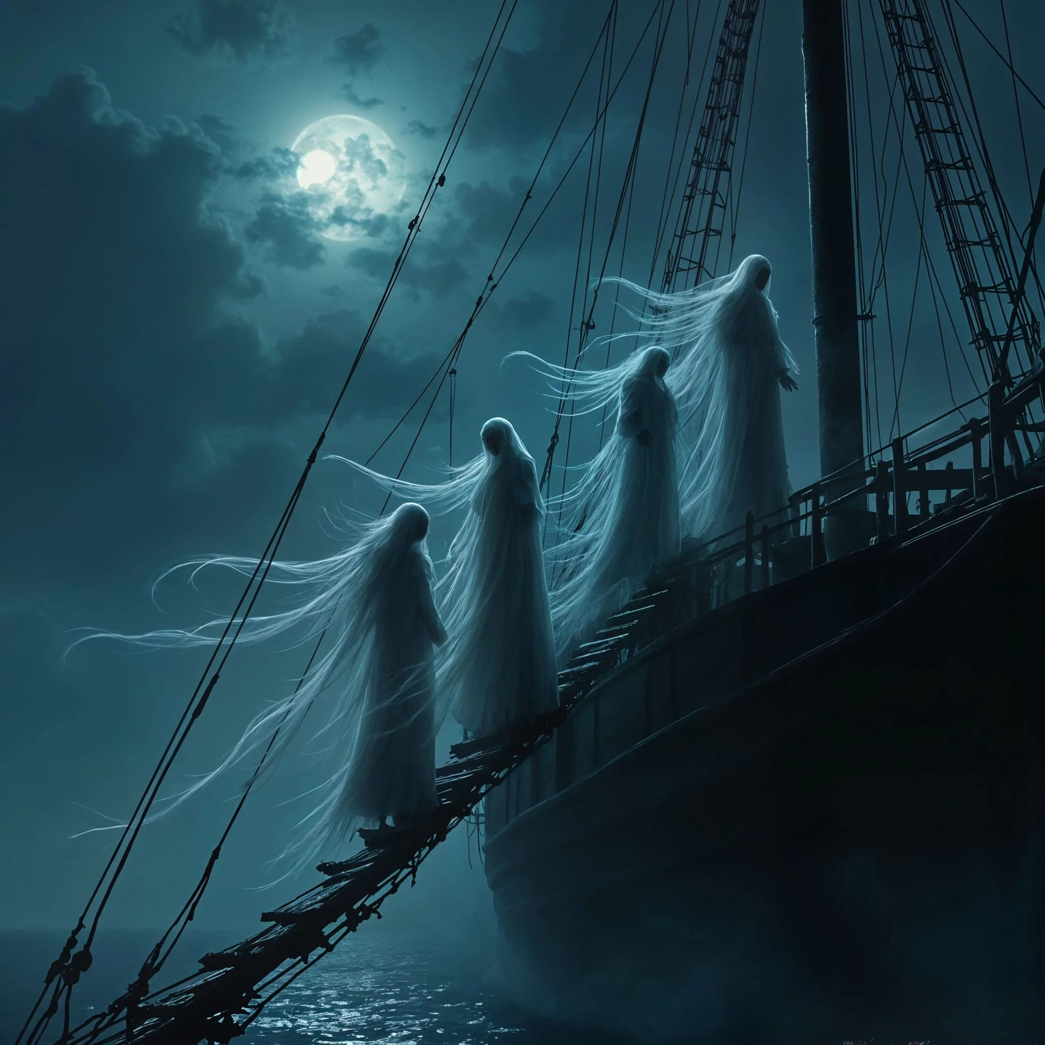 They went on board under a full moon.
