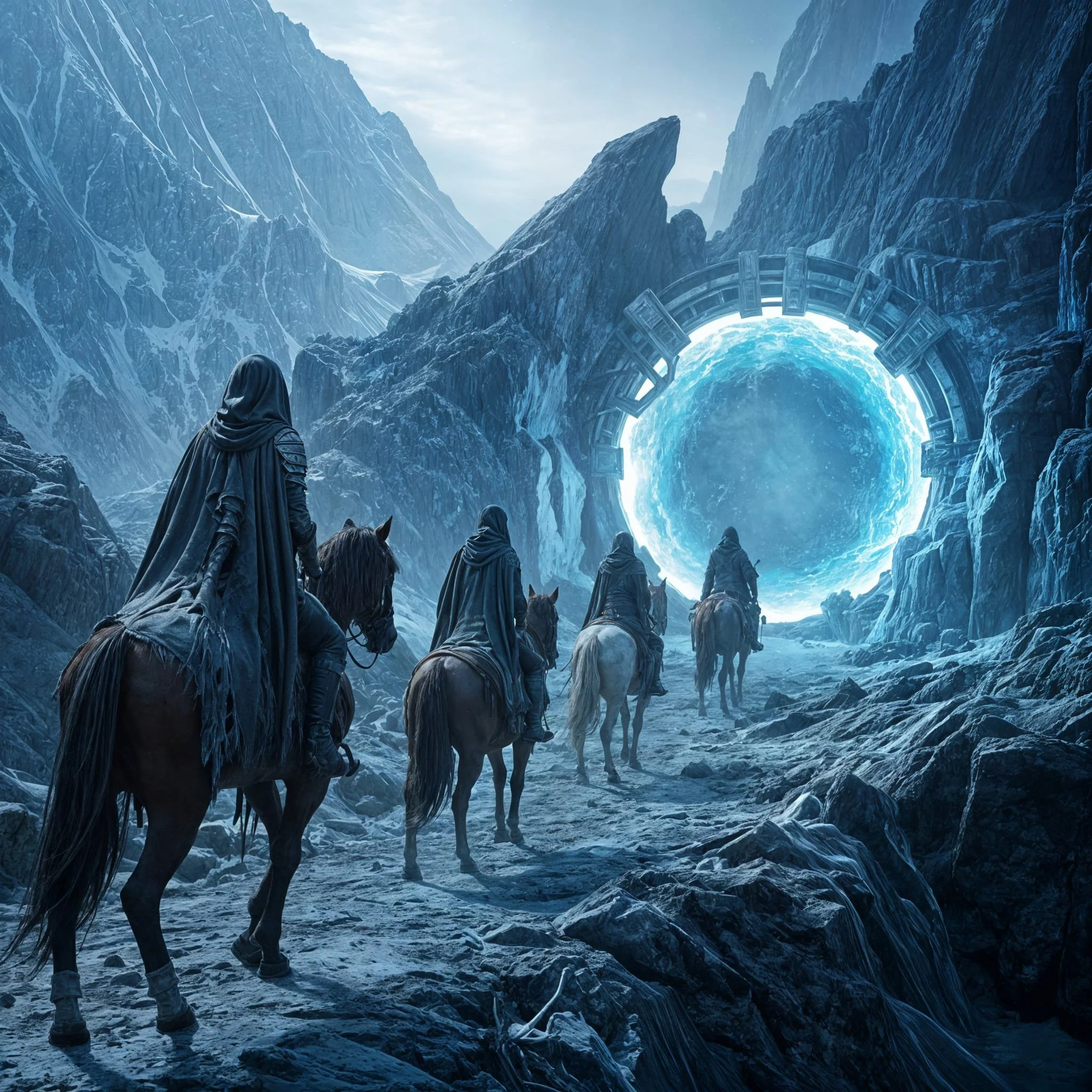 But their perseverance led to results. Before them was an entrance that seemed to be burned into the rocks, radiating a blue glow.