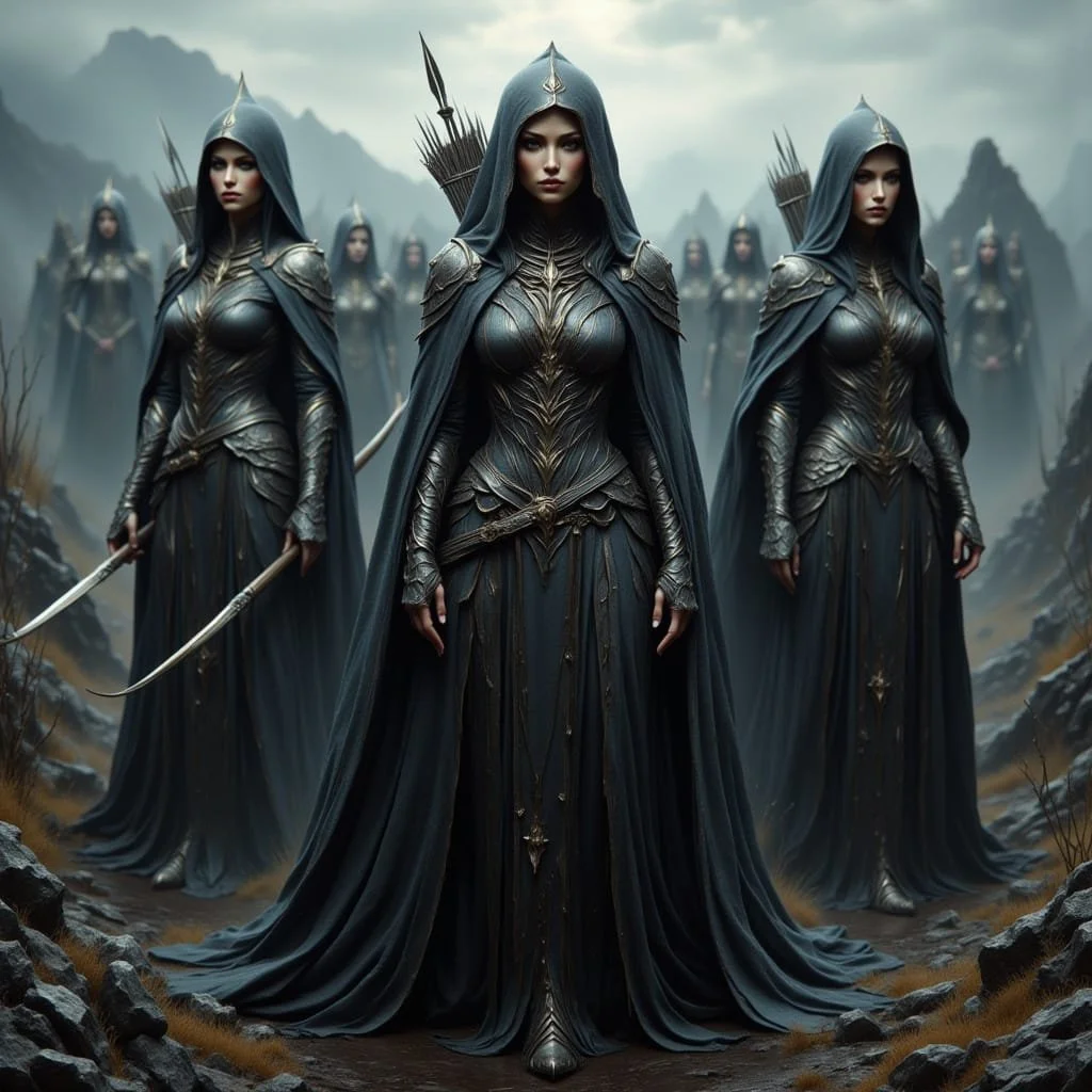 When Faelwyn turned around she saw a large group of female warriors, cloaked and armed with swords, bows and spears.