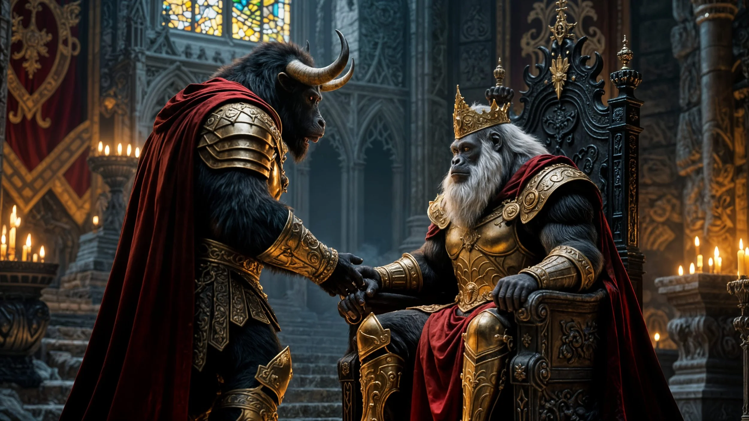 
Menetavro paid his respects to Korak and told him the story of his people and their recent defeat. He asked if Korak would form an alliance and provide him with an army in exchange for possession of half of the minotaurs' gemstone mines.