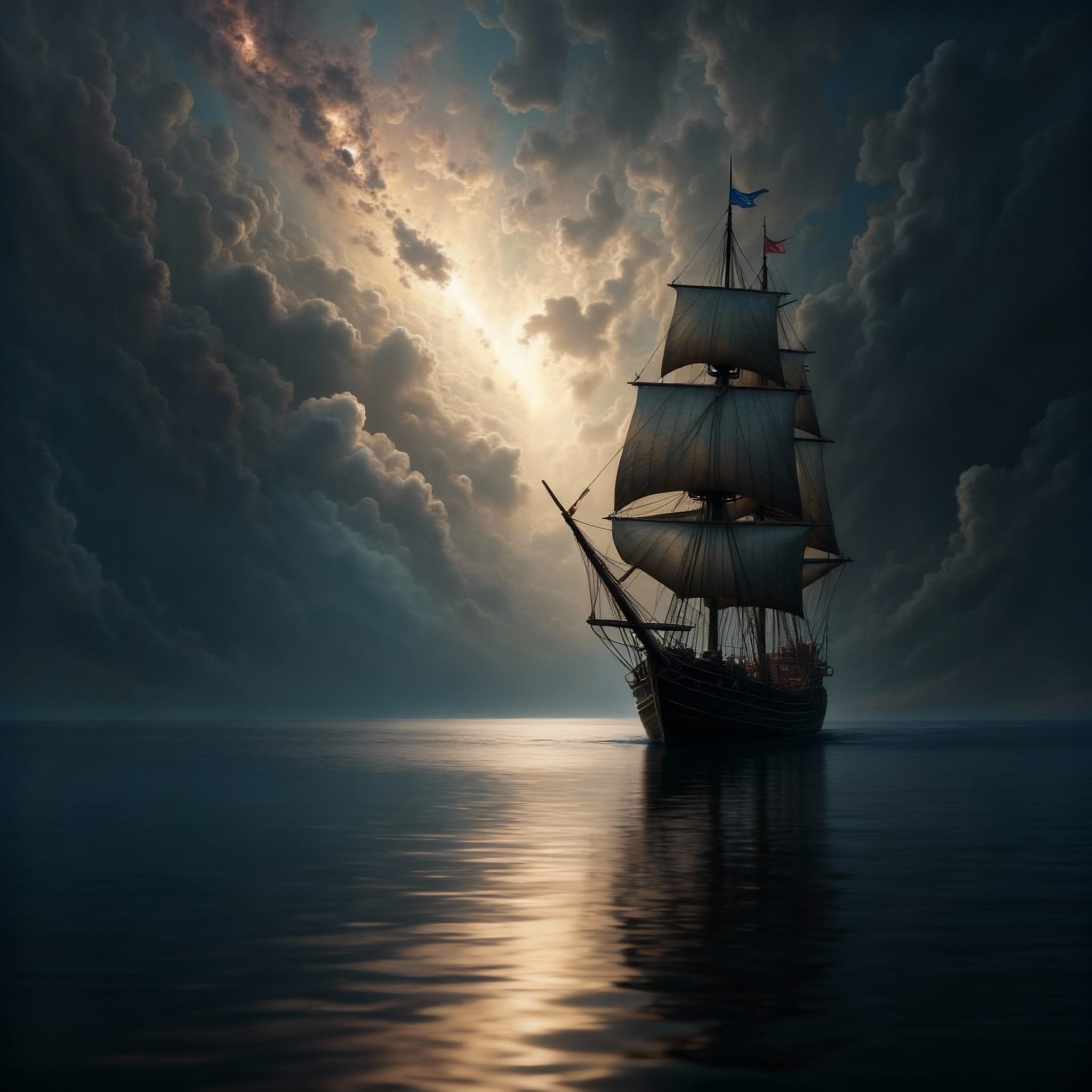 Finally when the sun was setting the storm was over. So MacDonald approached the Inconstant and made himself known.