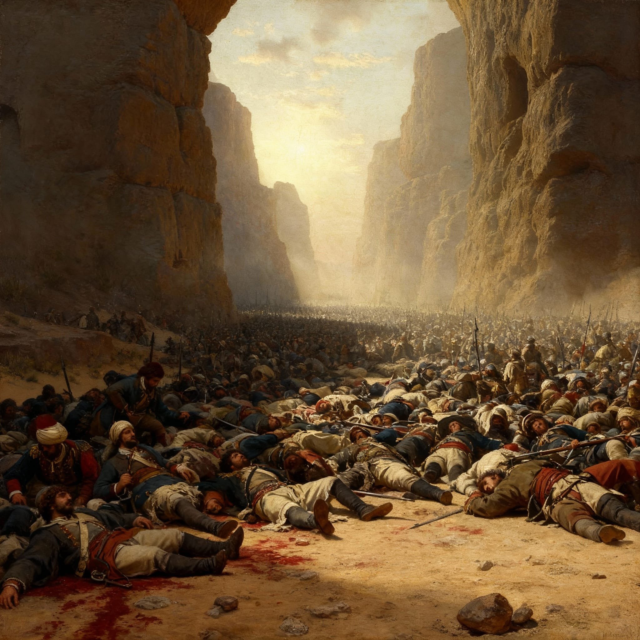 At the entrance the view was not that different. Thousands of dead Achaemenid soldiers were lying on the ground. At the end of the conflict soldiers had to crawl over the bodies to be able to fight.