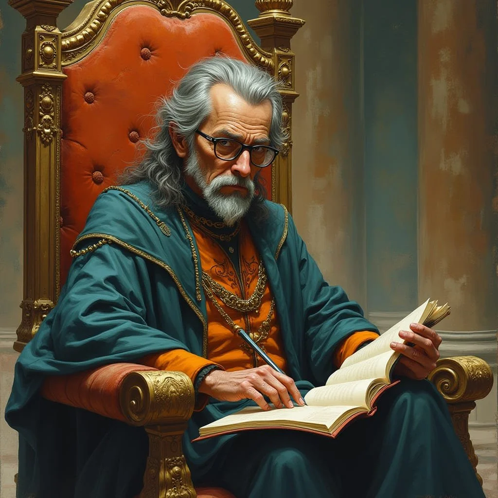Agrippa tells Zorn of his concerns. He is afraid of a central attack on the gate and very concerned about the lack of walls around his kingdom. Zorn notes everything down and nods approvingly.