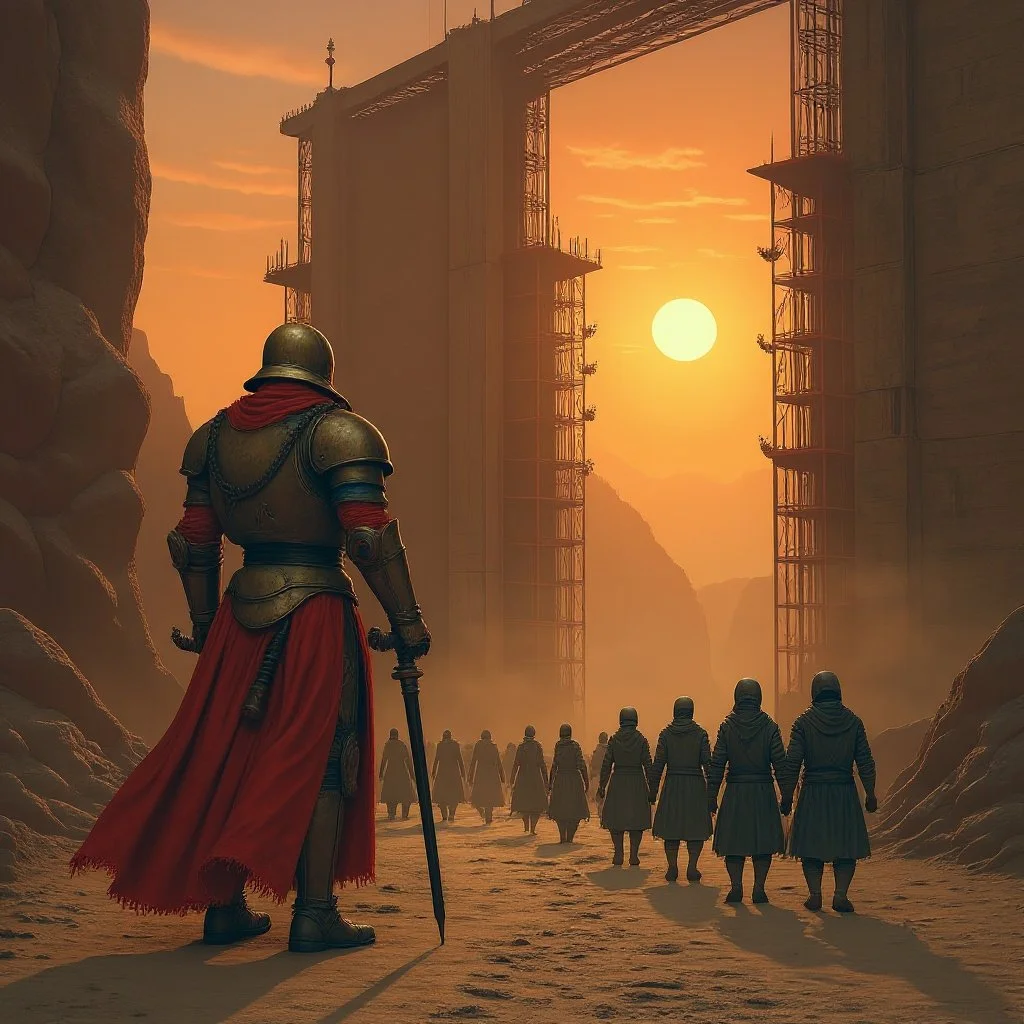 Scaffolds are raised, more people "recruited" and in no time work can be started to replace the old gate of skulls and bones with a modern gate that will hopefully withstand a foreign attack.