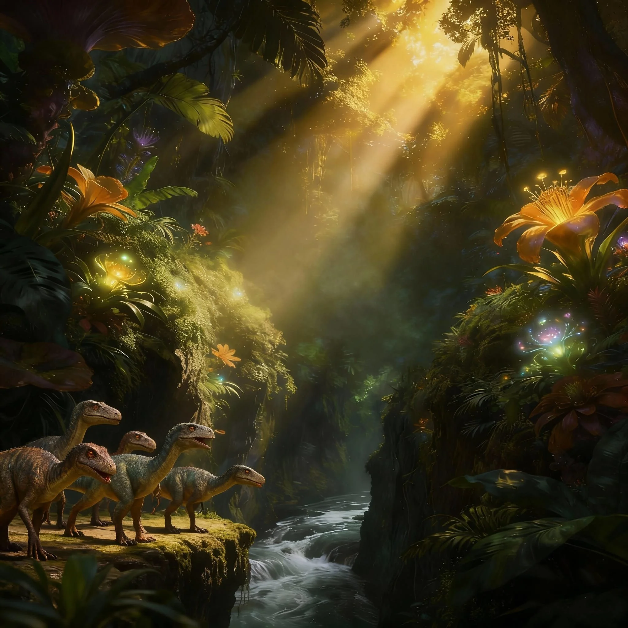 No more than five minutes after Tornassuk had disappeared the group of Eoraptors arrived at the river, and after some irritated snibbing and snapping, left.