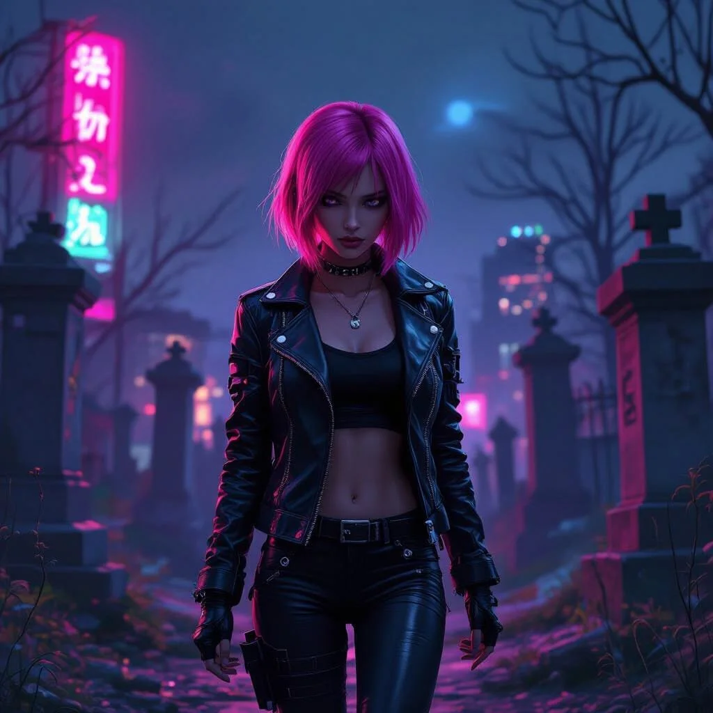With the neon ads and city lights in the background this is where the deceased and forgotten rest.