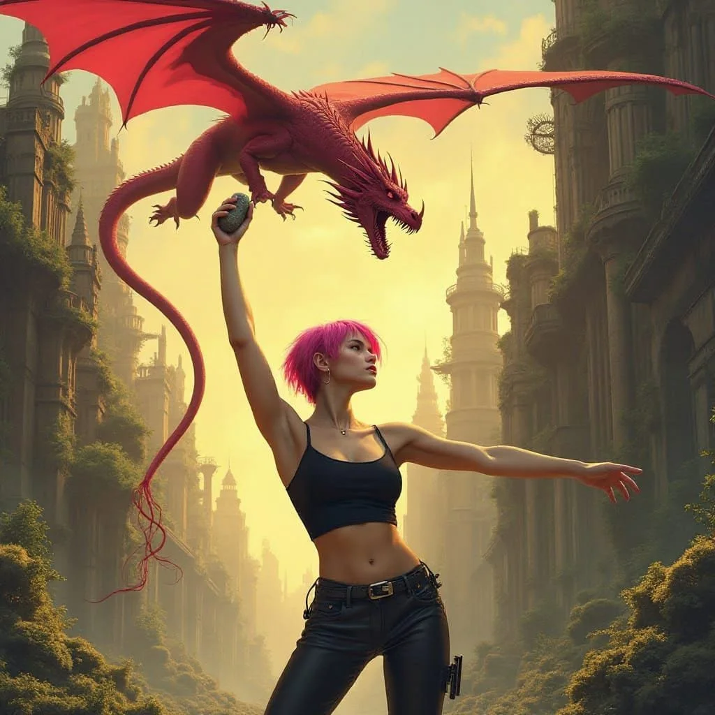 When Lucifer makes another turn to repeat his flyover and growling, Malika throws a rock at him. And the dragon flies away.
