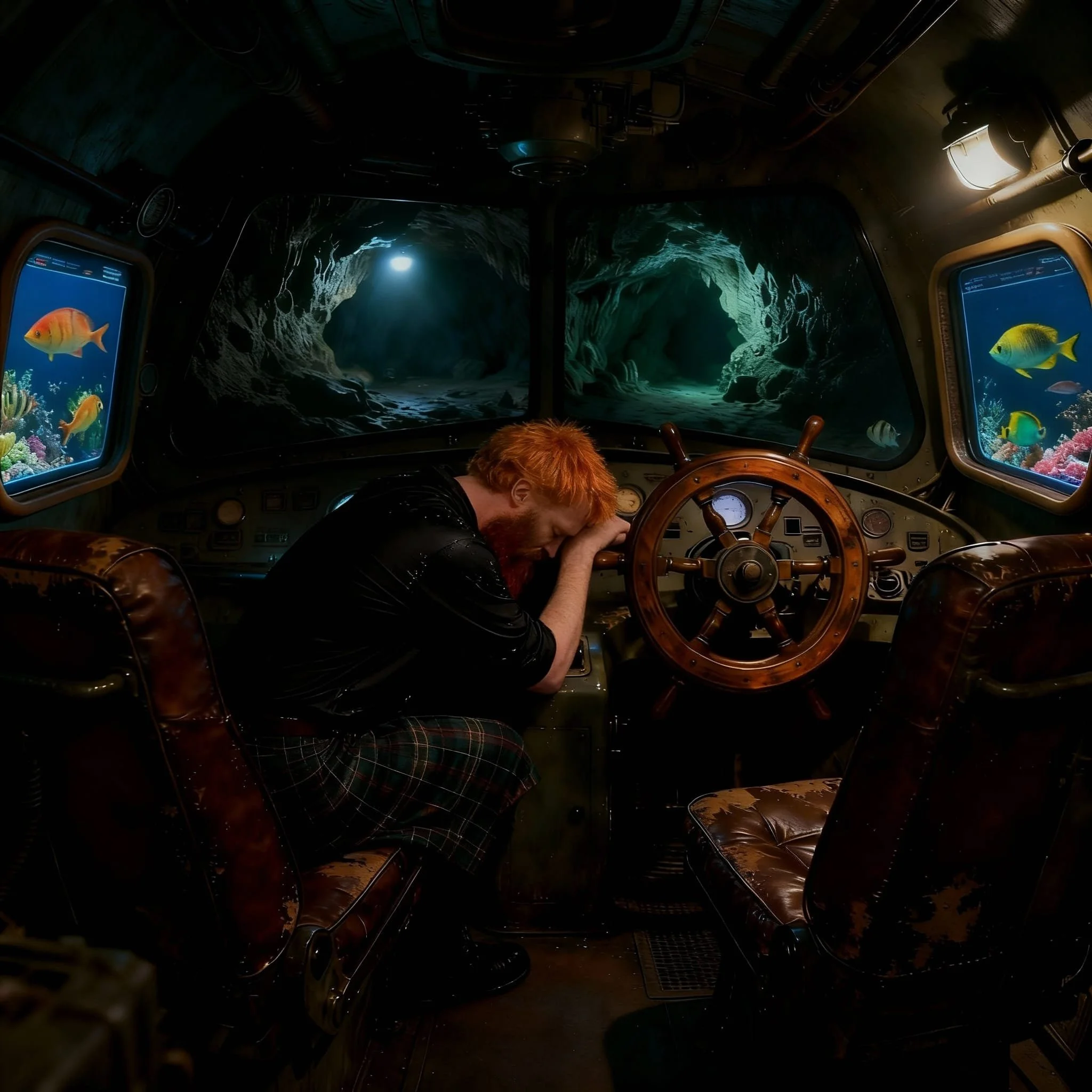 "C'mon, I have to get out of here...." So he punched on the small screen in front of him, and suddenly the sub shivered and the engines started to run.