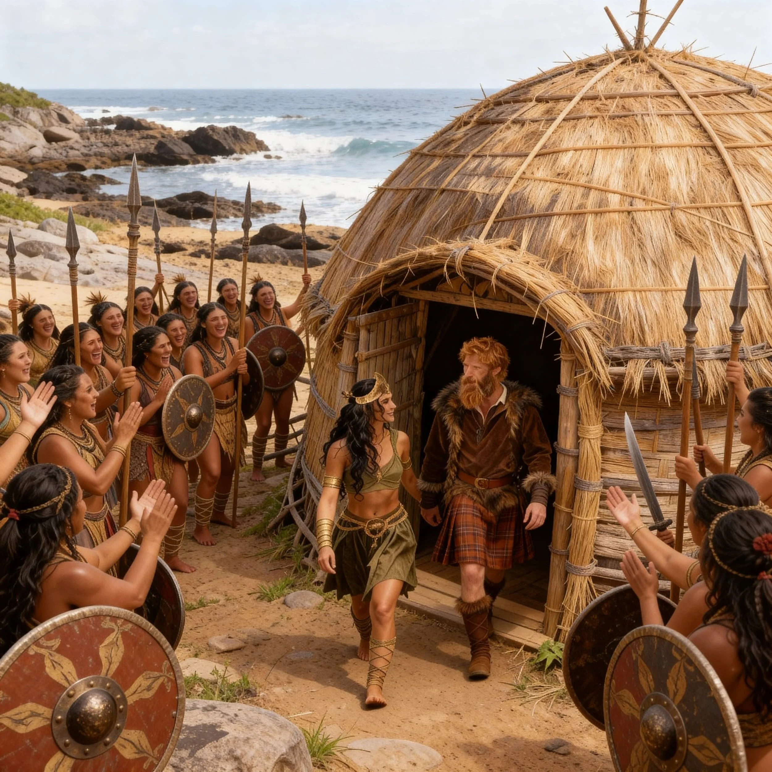 And so when Mana Wāhine and MacDonald got out of the hut in the morning they were welcomed by loud cheers again. Mana Wāhine said to MacDonald: "Let me take you away from here...you might find this interesting."