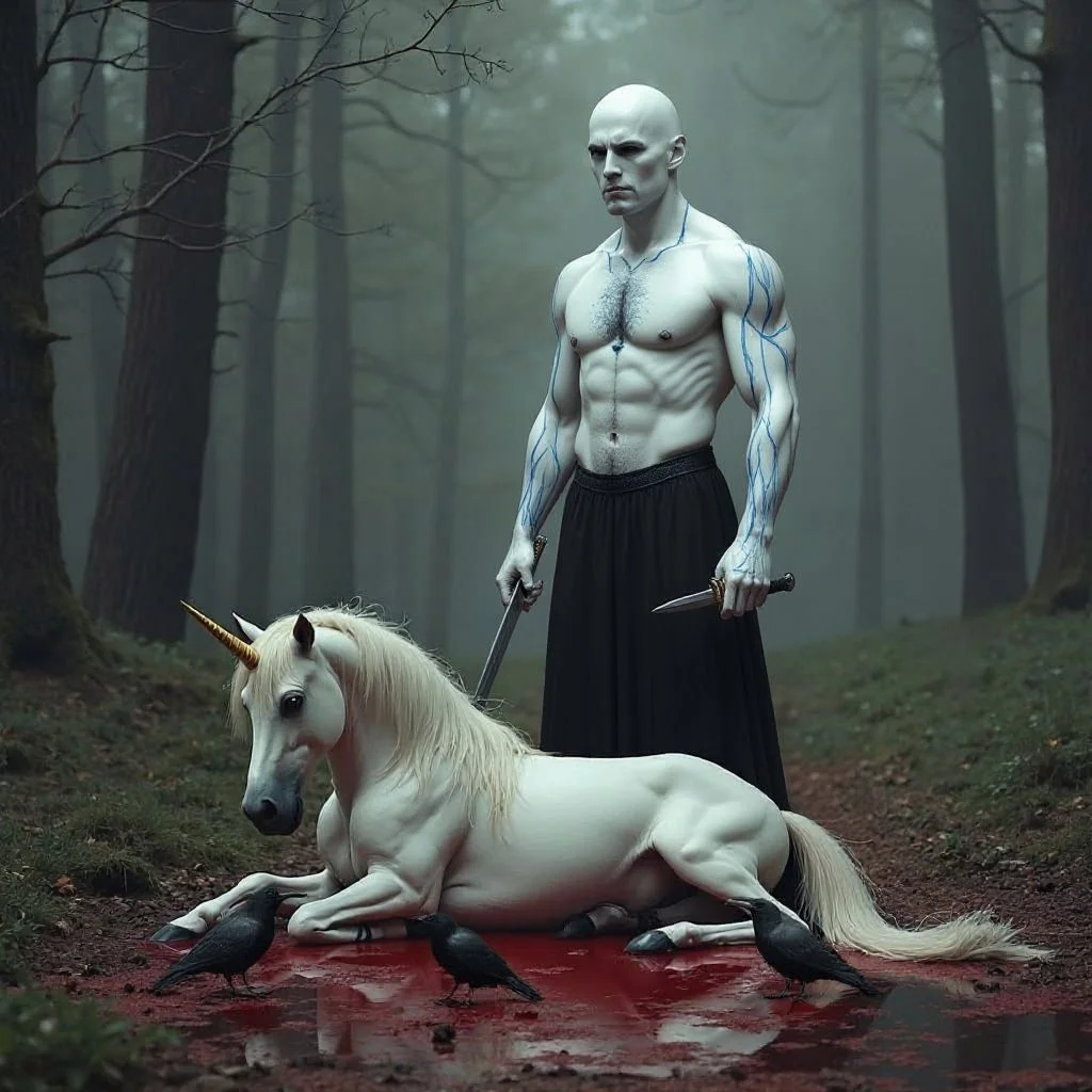 After the council Agrippa decides to provoke the Angels so that he can see how far the Angels are prepared to go and how strong they are. In the woods he lures a unicorn and stabs it to death. He knows the screams of the unicorn and the smell of its