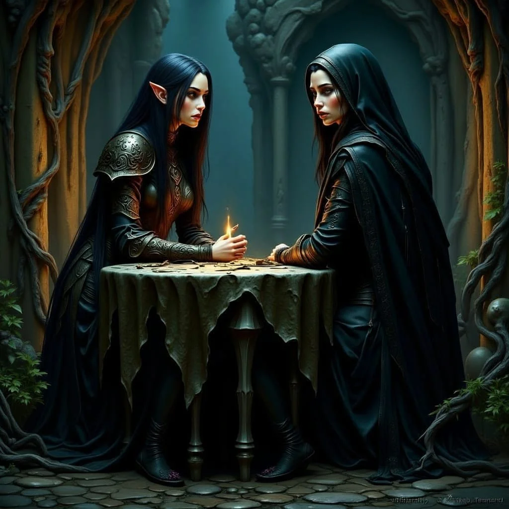 Once in the caves Ariel explained: "We are all here daughters of the cullahan. Our fathers and brothers have died centuries ago. For some reason or another they fell sick if they were not killed by Valdarians...."