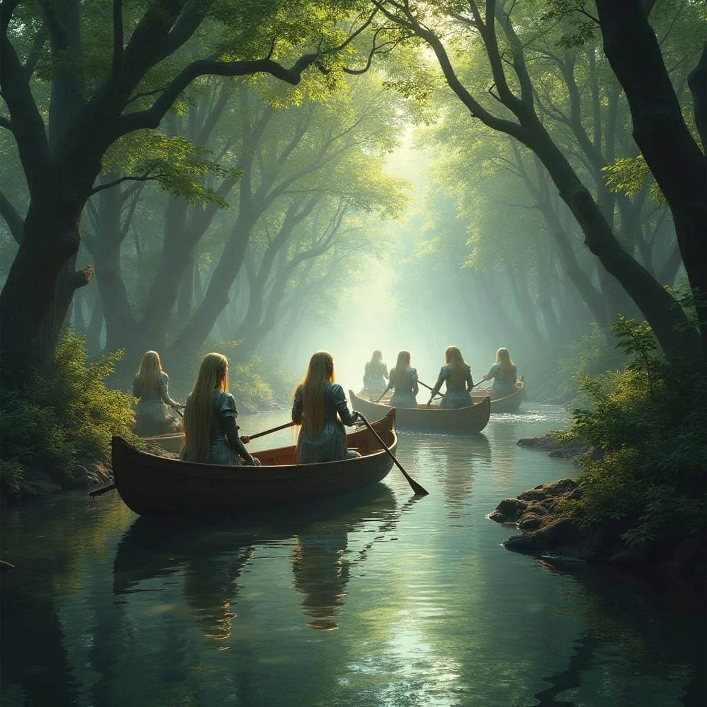 And the brook also slowly became narrower and shallower, causing the small rowboats to occasionally get stuck.