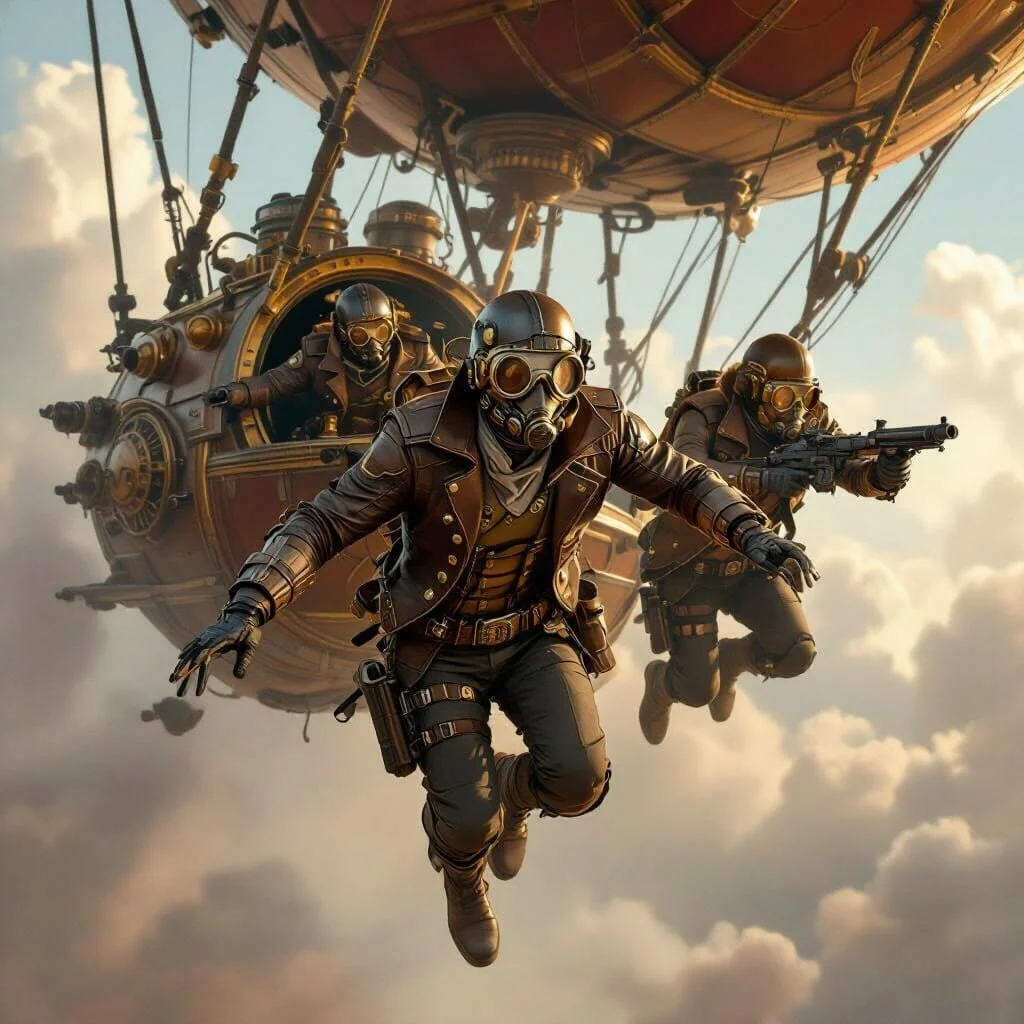 The commandos who accompany him notice he is in danger and jump after him.