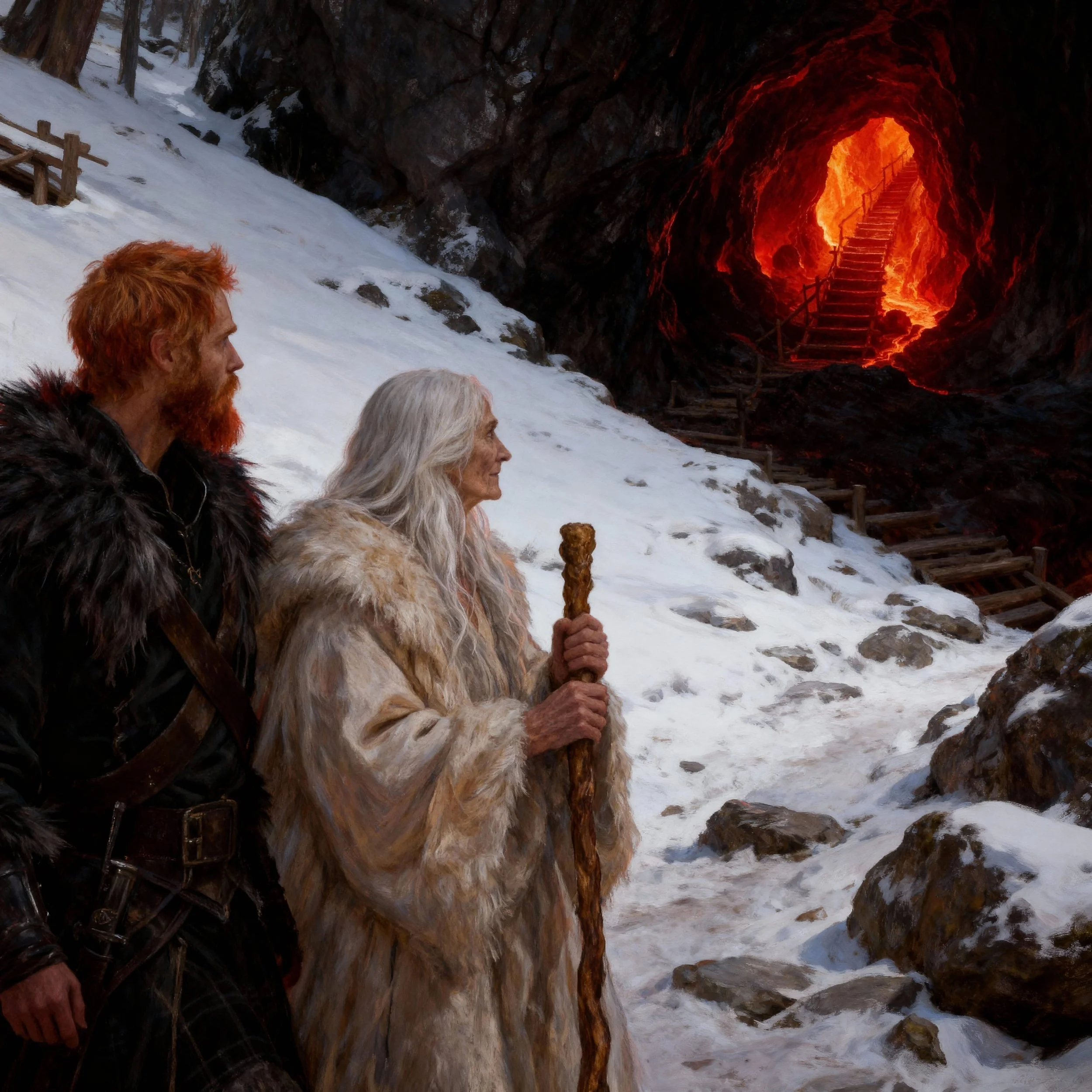 "This cave is said to lead to hið týnda land, or the lost land as you would call it. It is said that underneath the volcano live beasts and plants long forgotten. Maybe you will find the cure there...beware....the prophecy is no guarantee that you wi