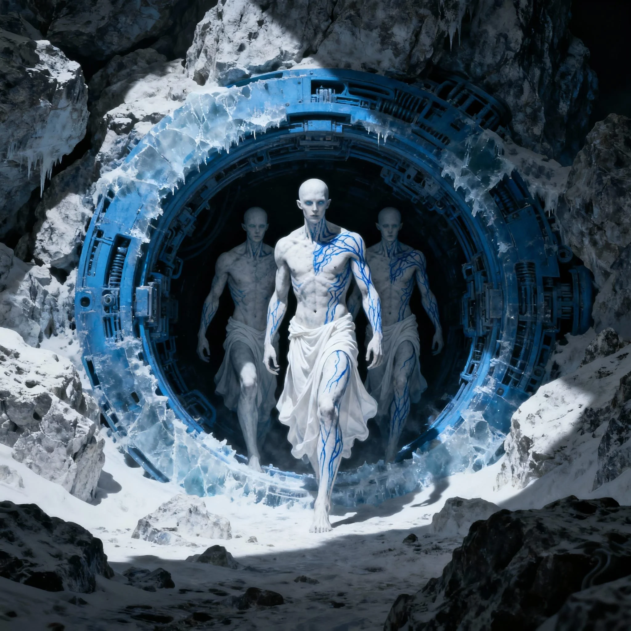 Strange materializations emerged from which white and blue giants stepped out in attire that was not suited for the circumstances.