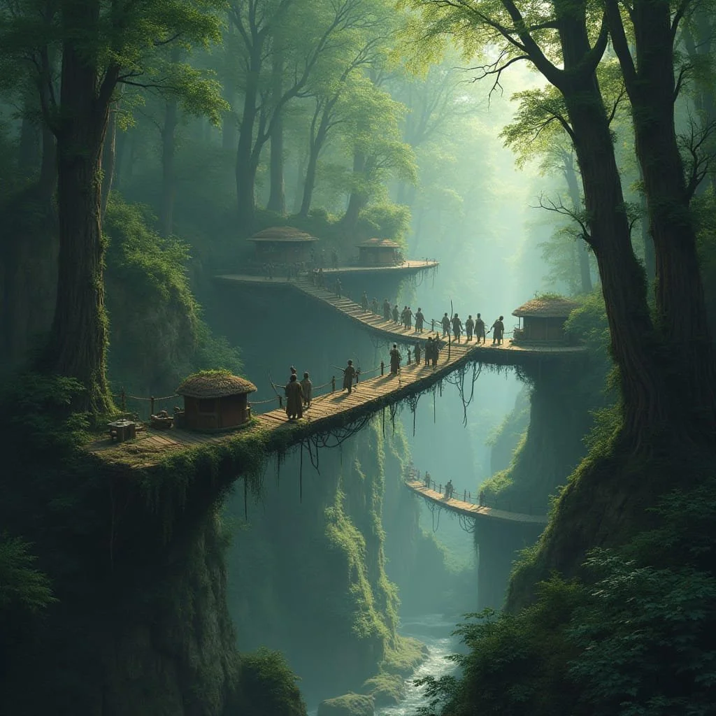 The People from the Woods lived in harmony with nature and had villages high up in the trees.