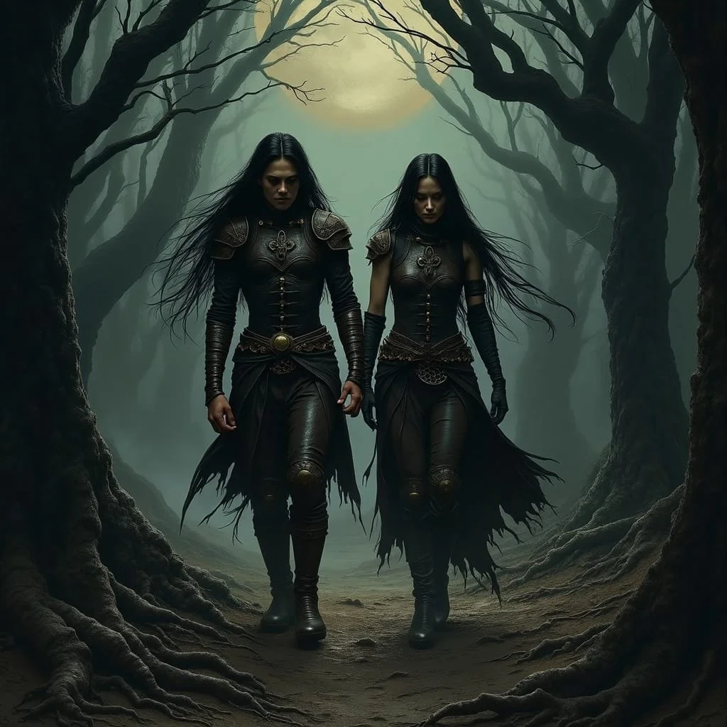 The dullahan walked for days and nights through the large forest.