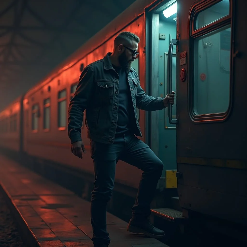When Max' target boards the train it is 11.23 hours. His muscle memory moves his body forward to the train.
