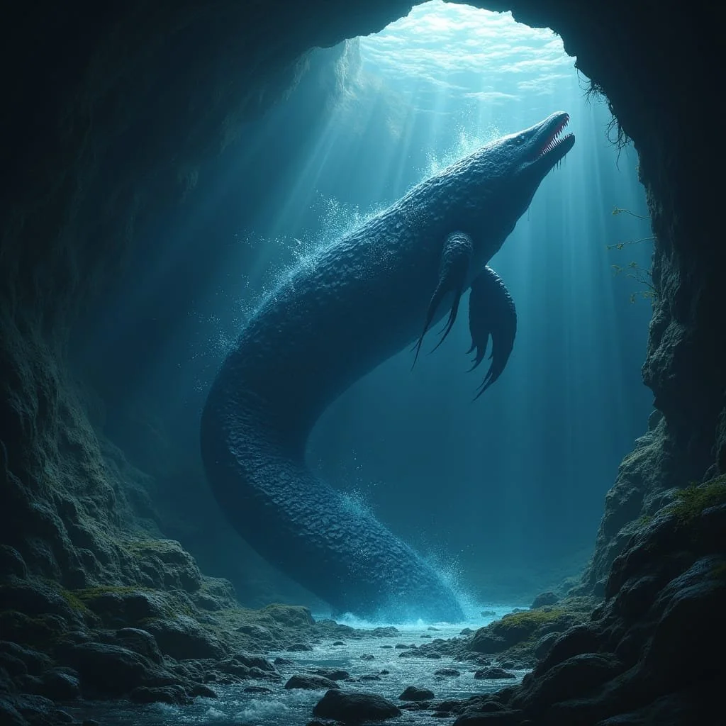 Irritated by the vibrations of the uranium contraption a giant sea eel comes out of its cave and swims towards the unit.