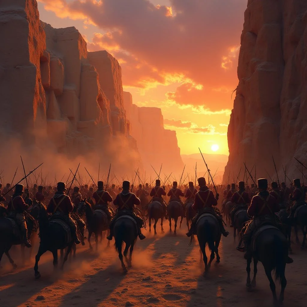 After two days the Achaemenid army of the River Lands arrived. Their large numbers hindered them in entering the canyon, and so a "traffic jam" occurred when the Achaemenid army had to wring themselves to the canyon where they were awaited by Neo's a
