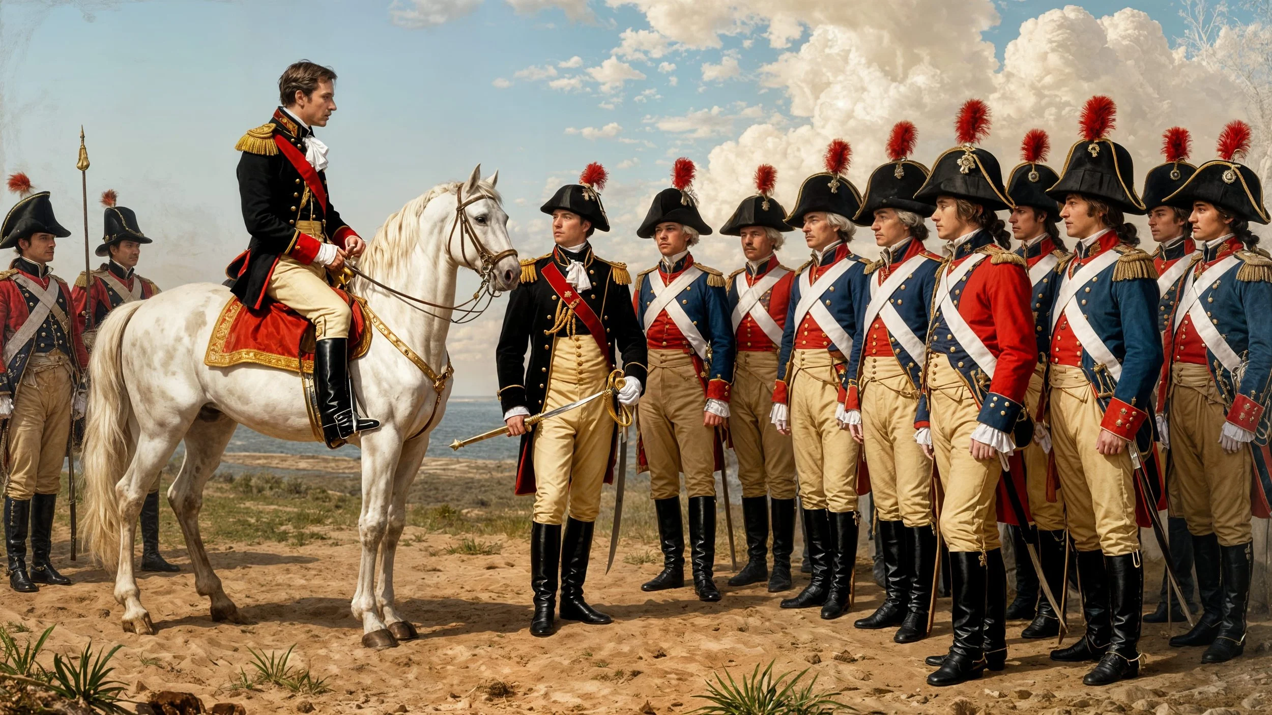 A little further away, separated from the rest of the army, stood Neo's marshals. "What the hell are you doing here? It's not because you're higher-ranking that I want to keep you separate. There, among the soldiers, that's where you belong. On horse