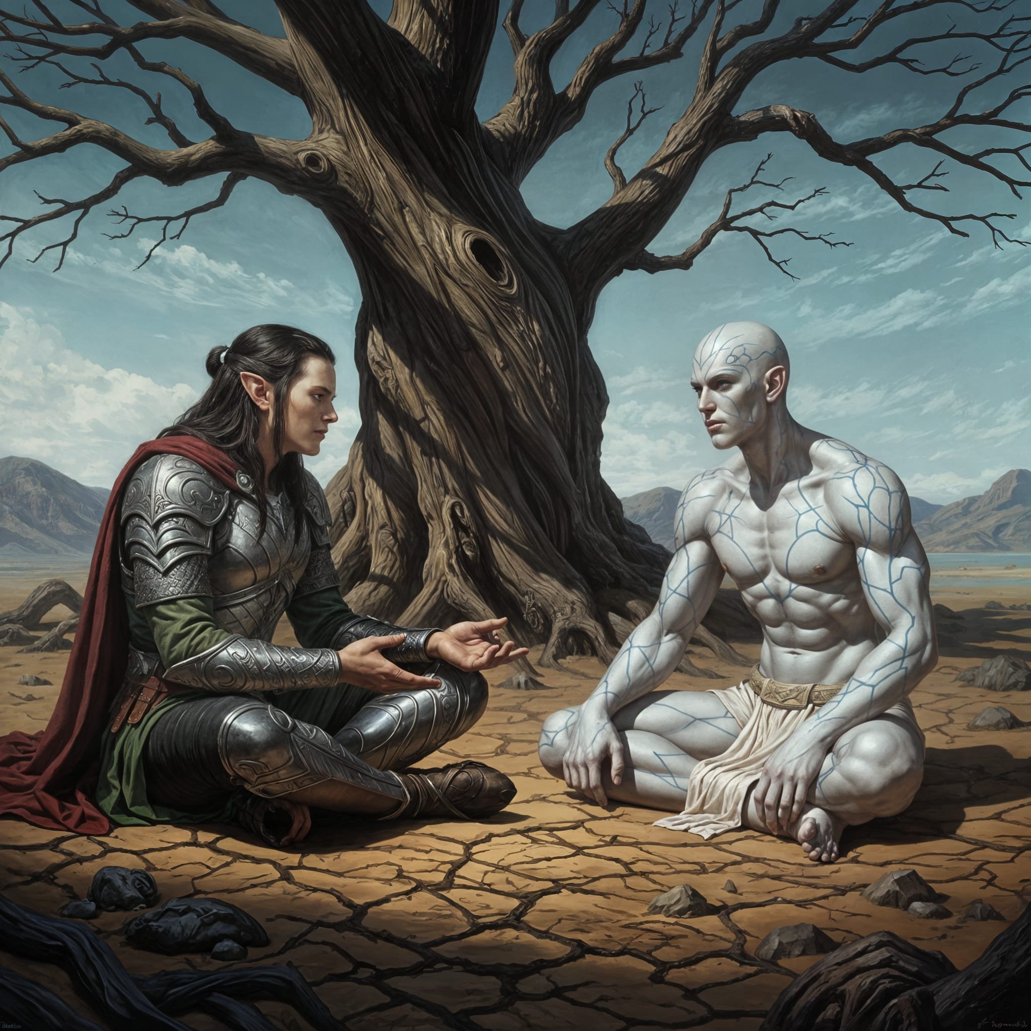 Eryndor invited the man to sit under a dead tree. When the man asked what race Eryndor belonged to, he answered, 'Elf'... The man nodded and repeated, 'N'Ellvie'.