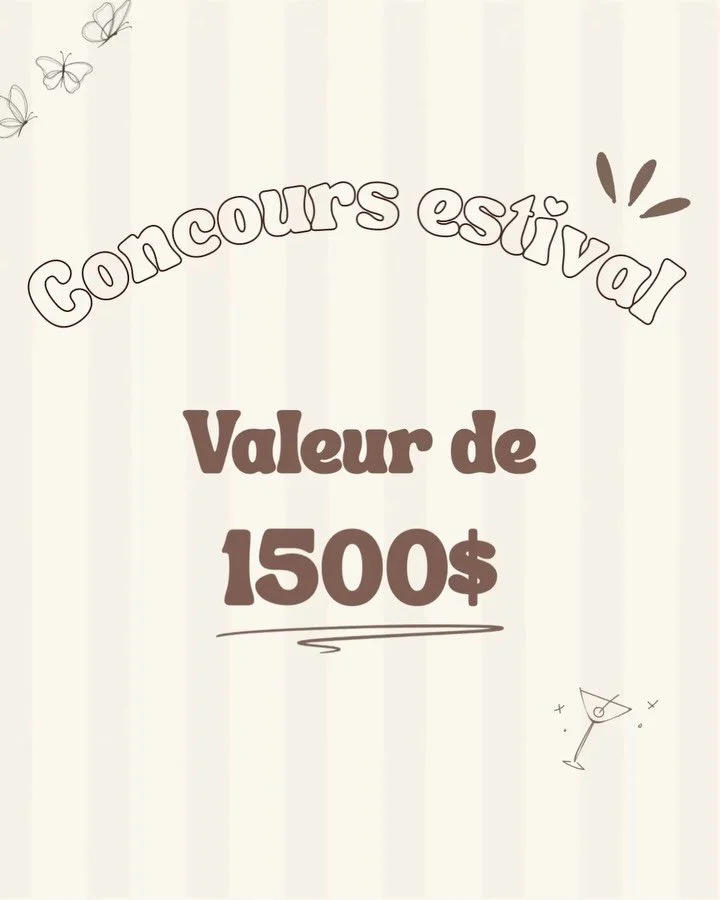 CONCOURS ESTIVAL 🌞

Pour c&eacute;l&eacute;brer l&rsquo;arriv&eacute;e de l&rsquo;&eacute;t&eacute;, on vous g&acirc;te avec un incroyable concours en collaboration avec des entreprises d&rsquo;ici qu&rsquo;on adore 🫶🏻
Pour participer :

1. Aime c