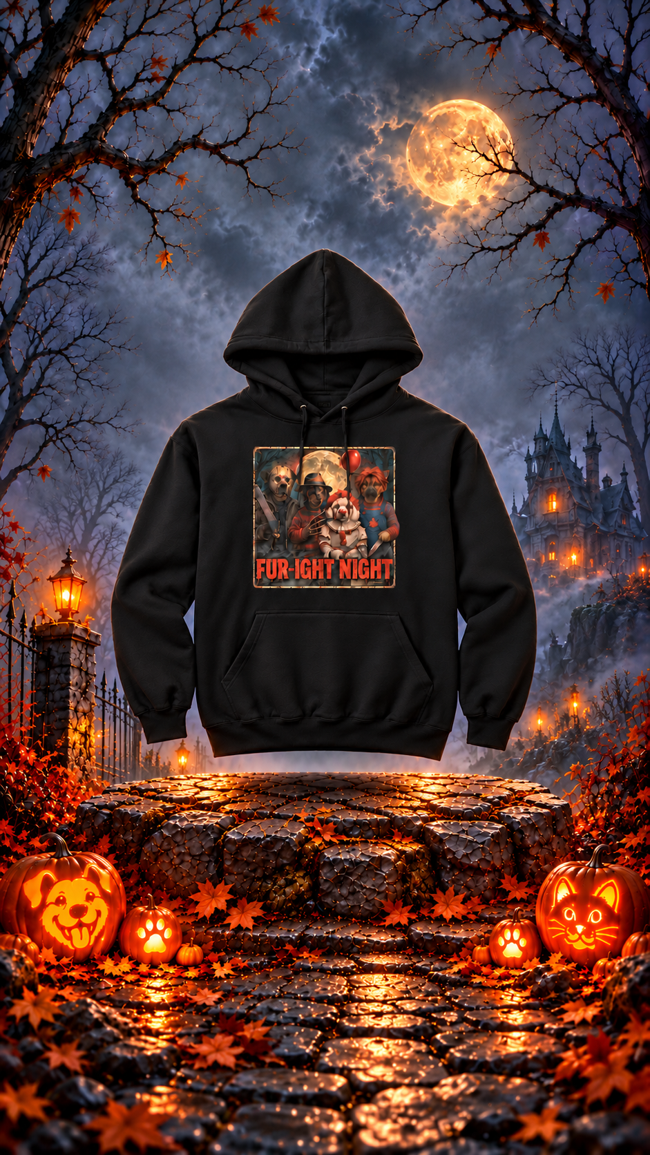 FUR-IGHT NIGHT Dog Halloween Horror Hoodie