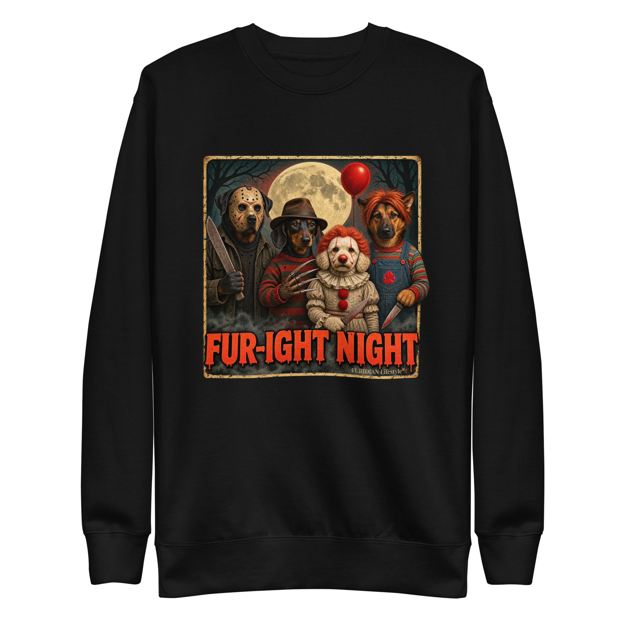 FUR-IGHT NIGHT Dog Halloween Horror Crewneck Sweatshirt