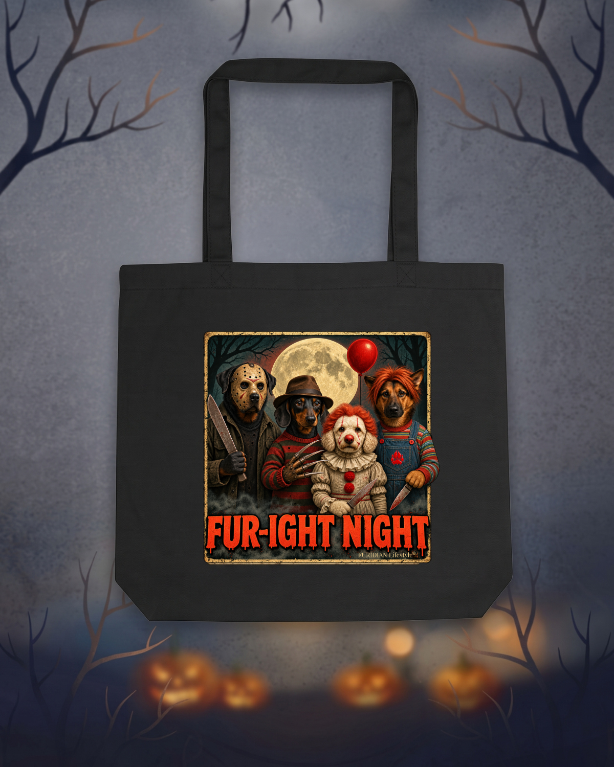 FUR-IGHT NIGHT Dog Halloween Horror Tote Bag