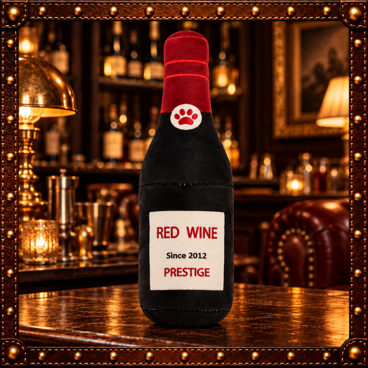 Red Wine Bottle Plush Squeaky Dog Toy