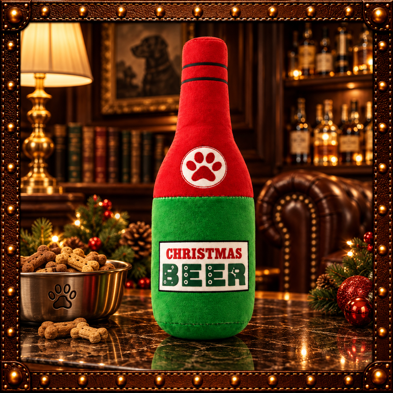 Christmas Beer Bottle Plush Squeaky Dog Toy