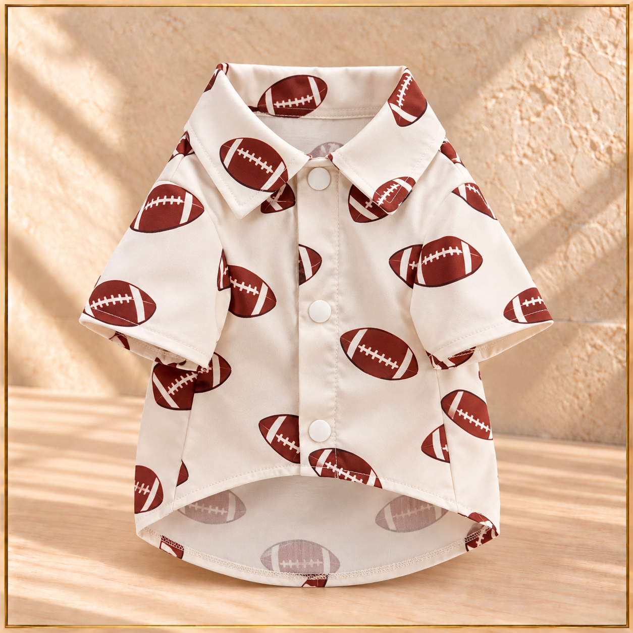 Cream Football Print Dog Shirt.png