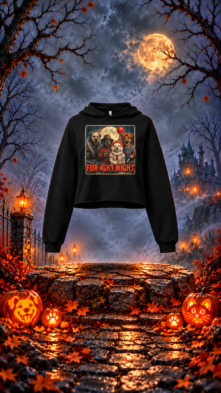 FUR-IGHT NIGHT Crop Dog Halloween Hoodie