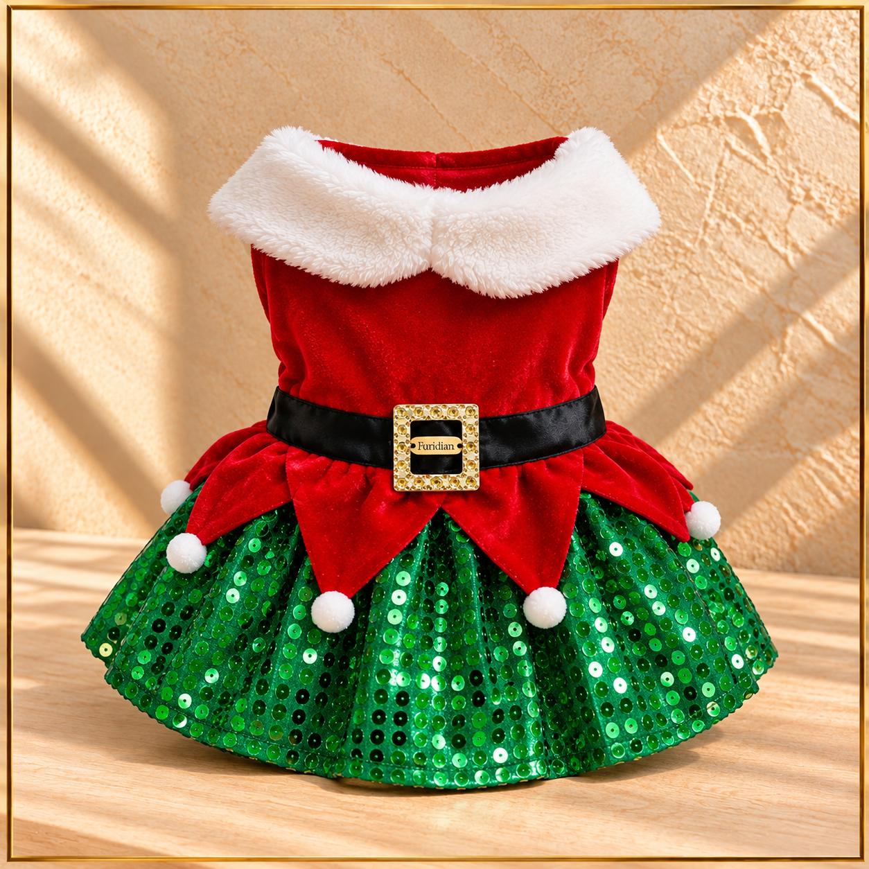 Festive Red and Green Elf Dog Dress.png