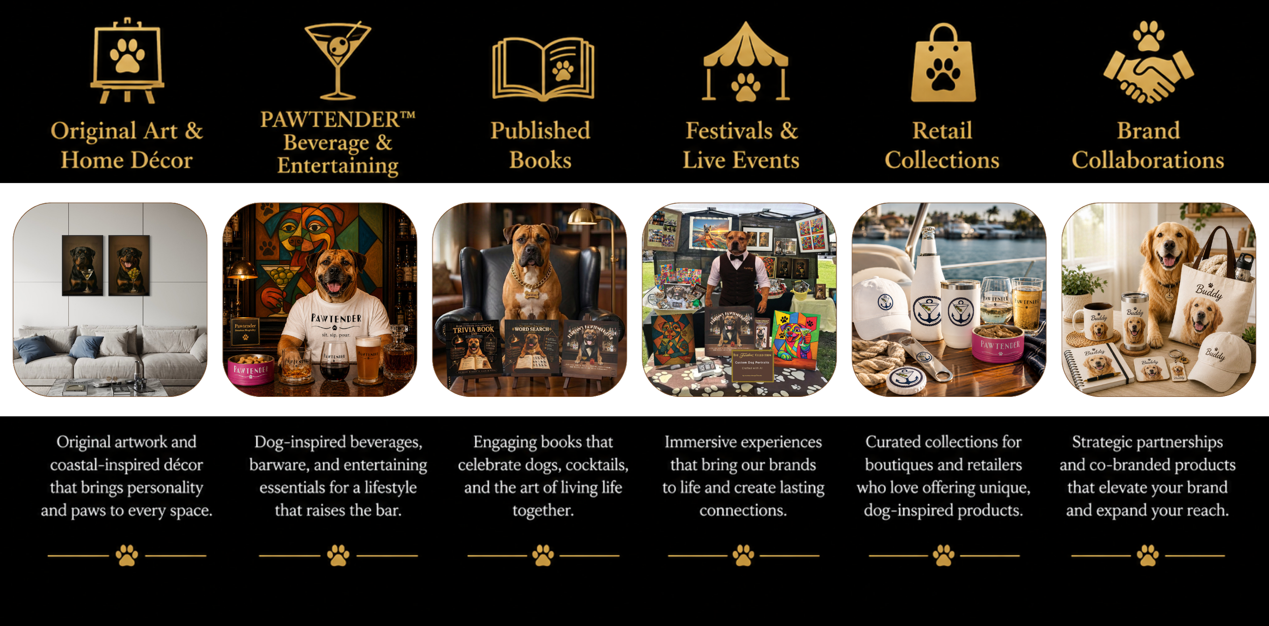Explore the Furidian Lifestyle Ecosystem of Original art and home decor, pawtender beverage and entertaining, published books, festivals and live events, retail collections, brand collaboration and personalized gifts.