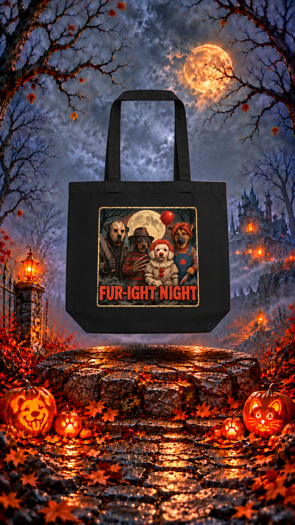 FUR-IGHT NIGHT Dog Halloween Horror Tote Bag
