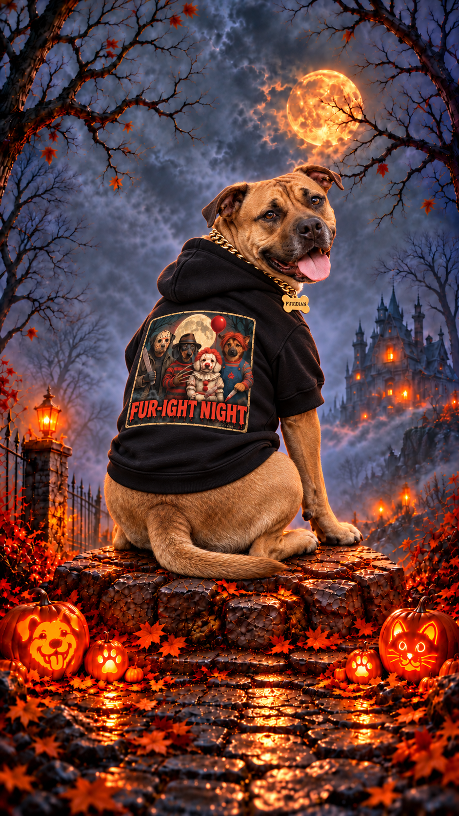 FUR-IGHT NIGHT Dog Halloween Horror Hoodie