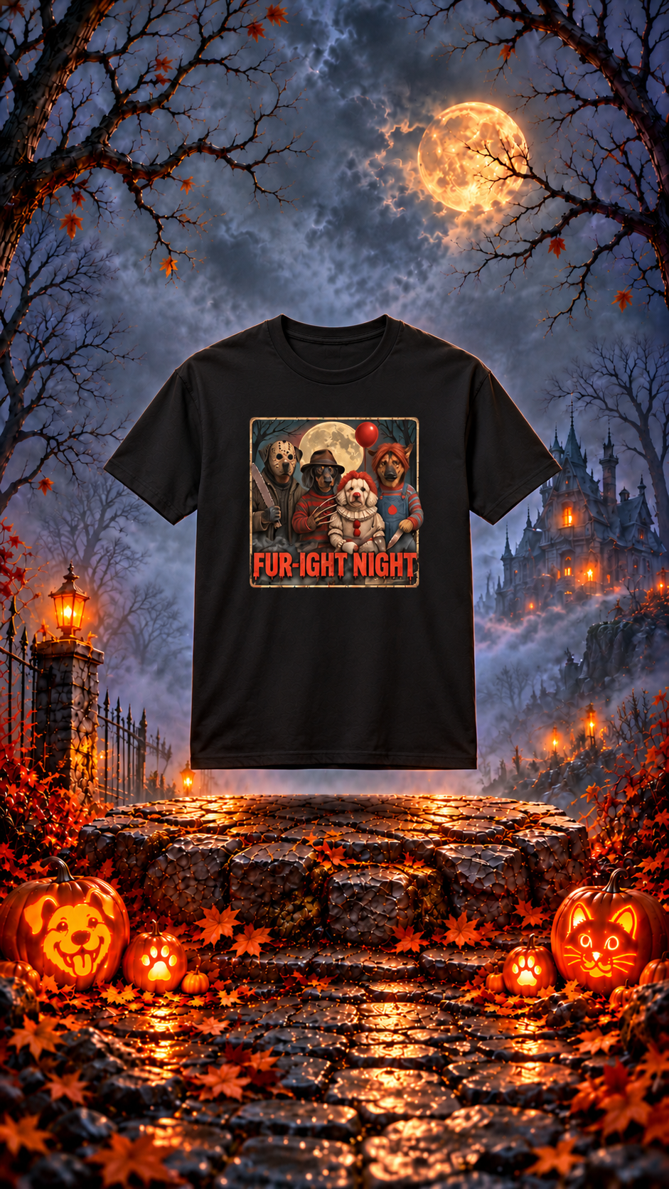 FUR-IGHT NIGHT Dog Halloween Horror T-Shirt