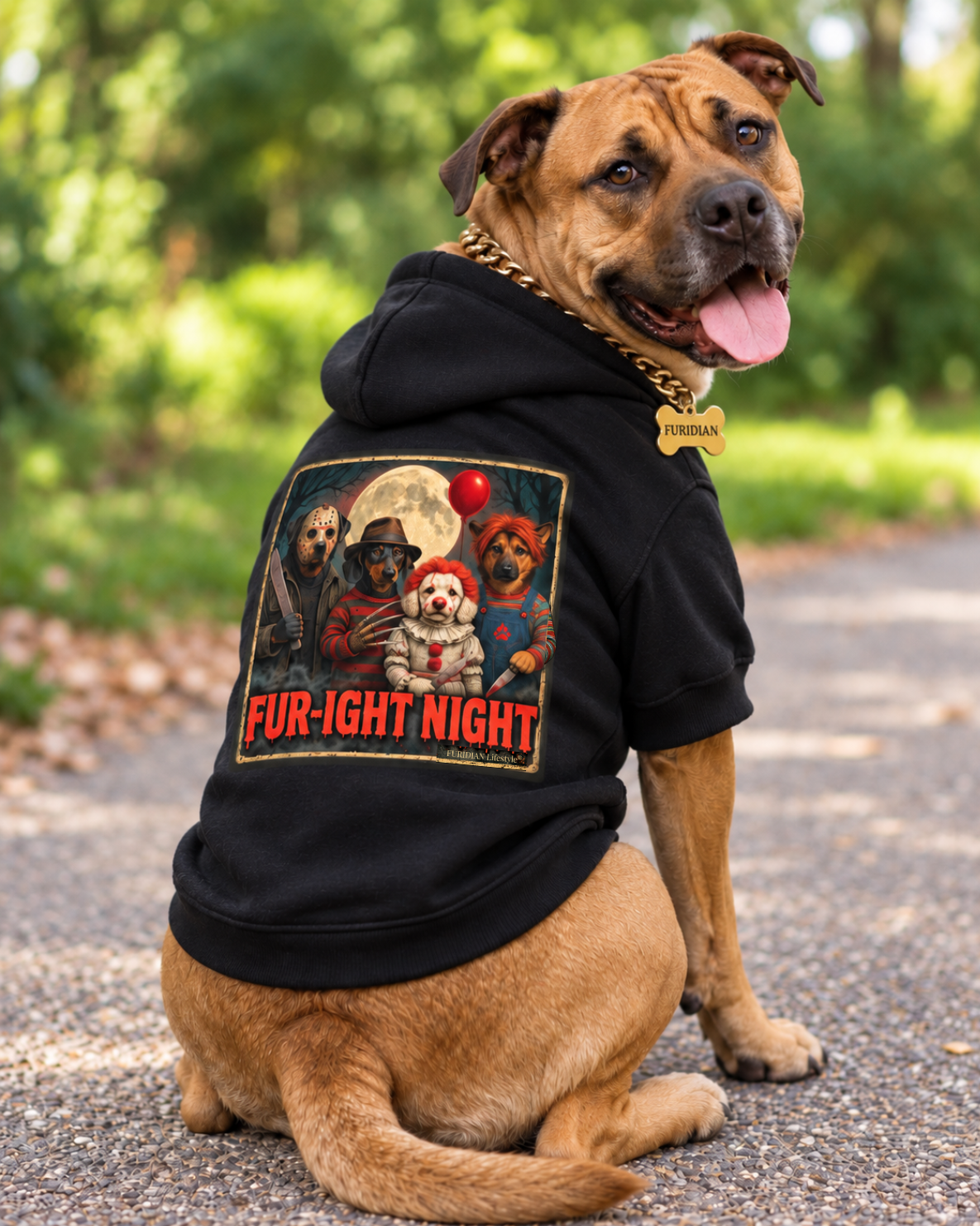 FUR-IGHT NIGHT Dog Halloween Horror Hoodie for Dogs