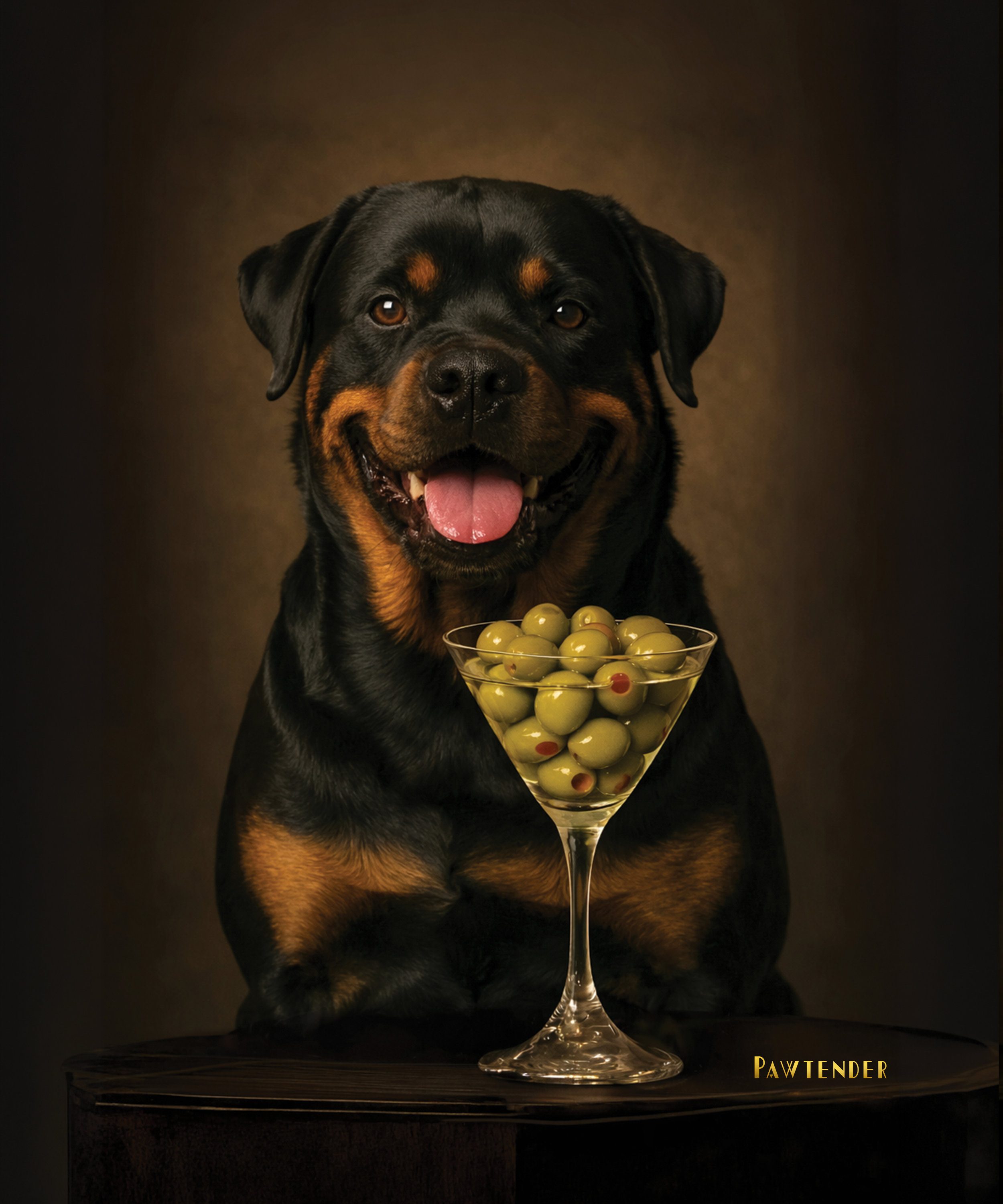 Rottweiler Martini Portrait | Sophisticated Dog Art Print | Bar Decor | Pawtender