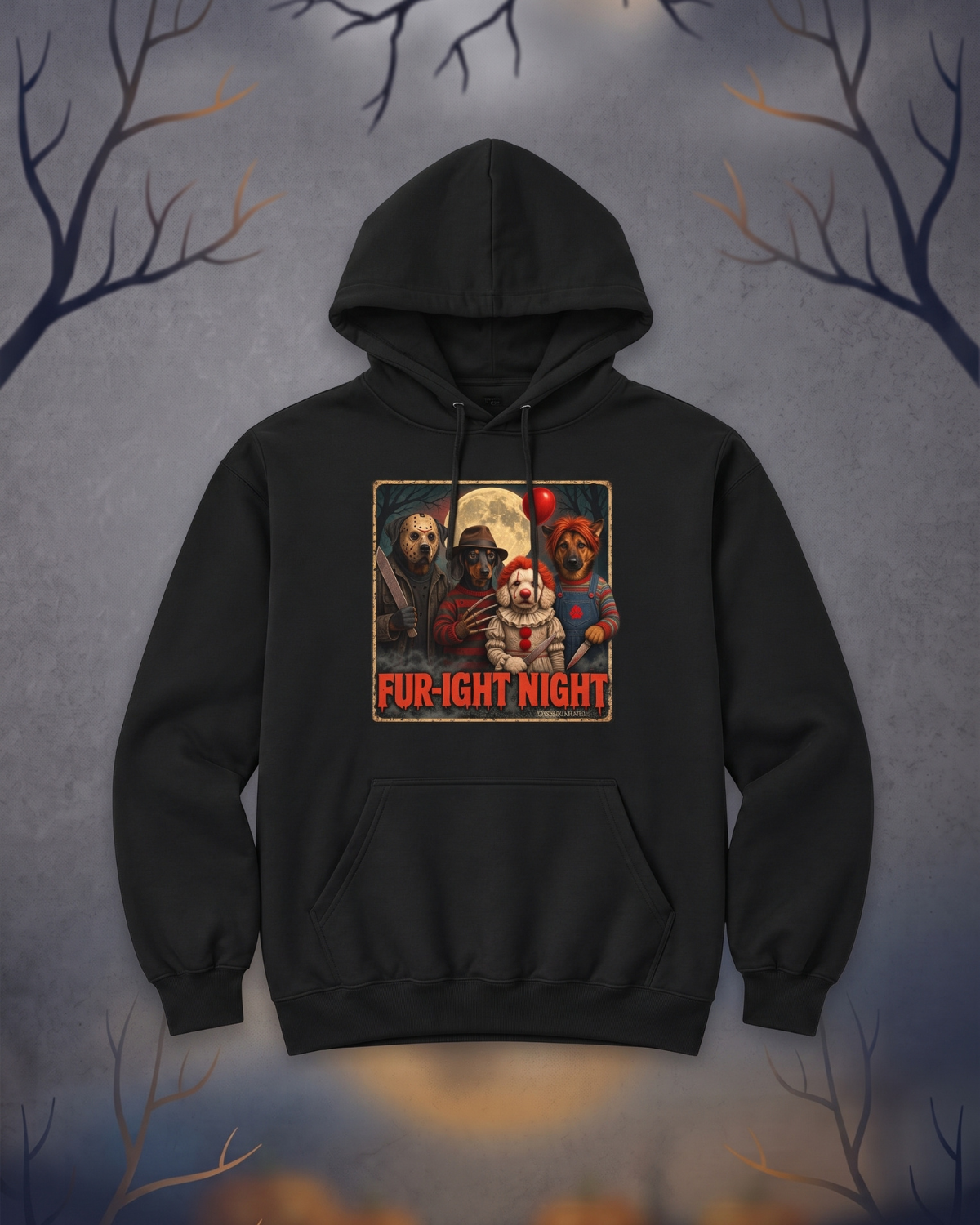 FUR-IGHT NIGHT Dog Halloween Horror Hoodie