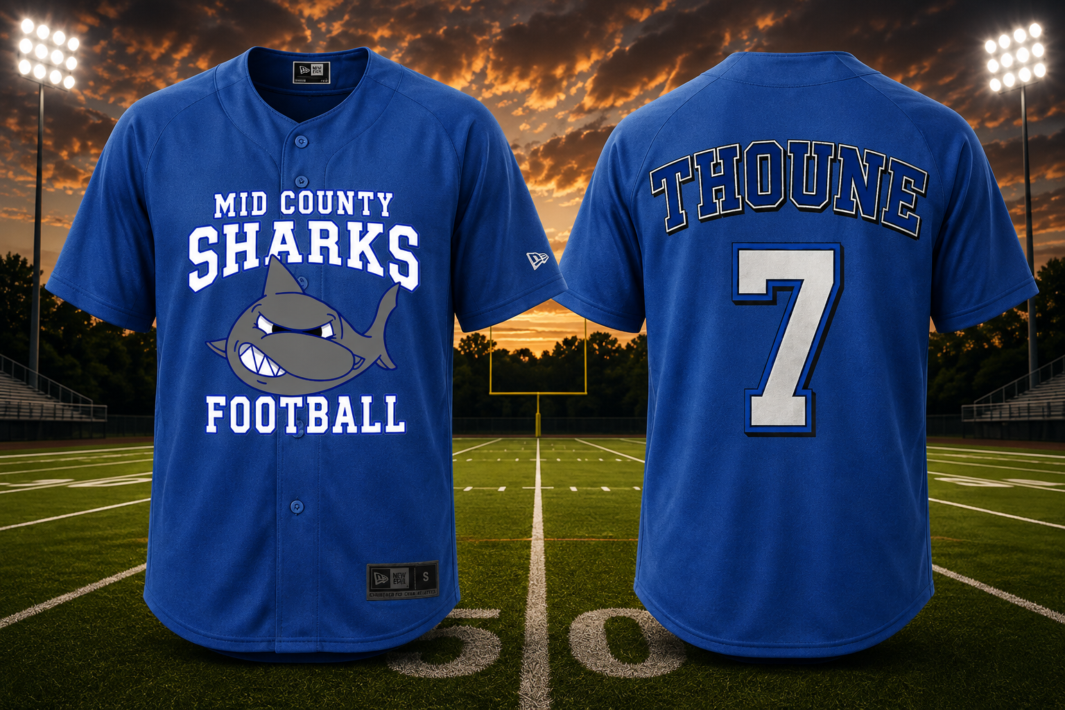 Sharks New Era® Diamond Era Full-Button Jersey — Old School Blue
