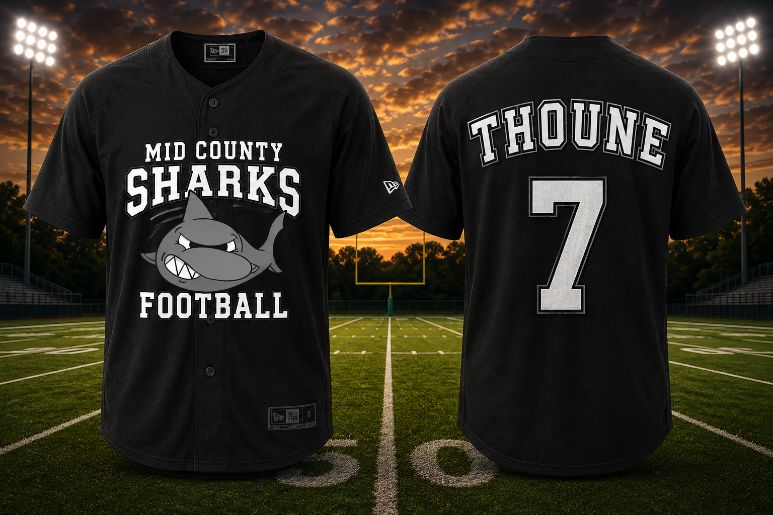 Sharks New Era® Diamond Era Full-Button Jersey — Old School Black