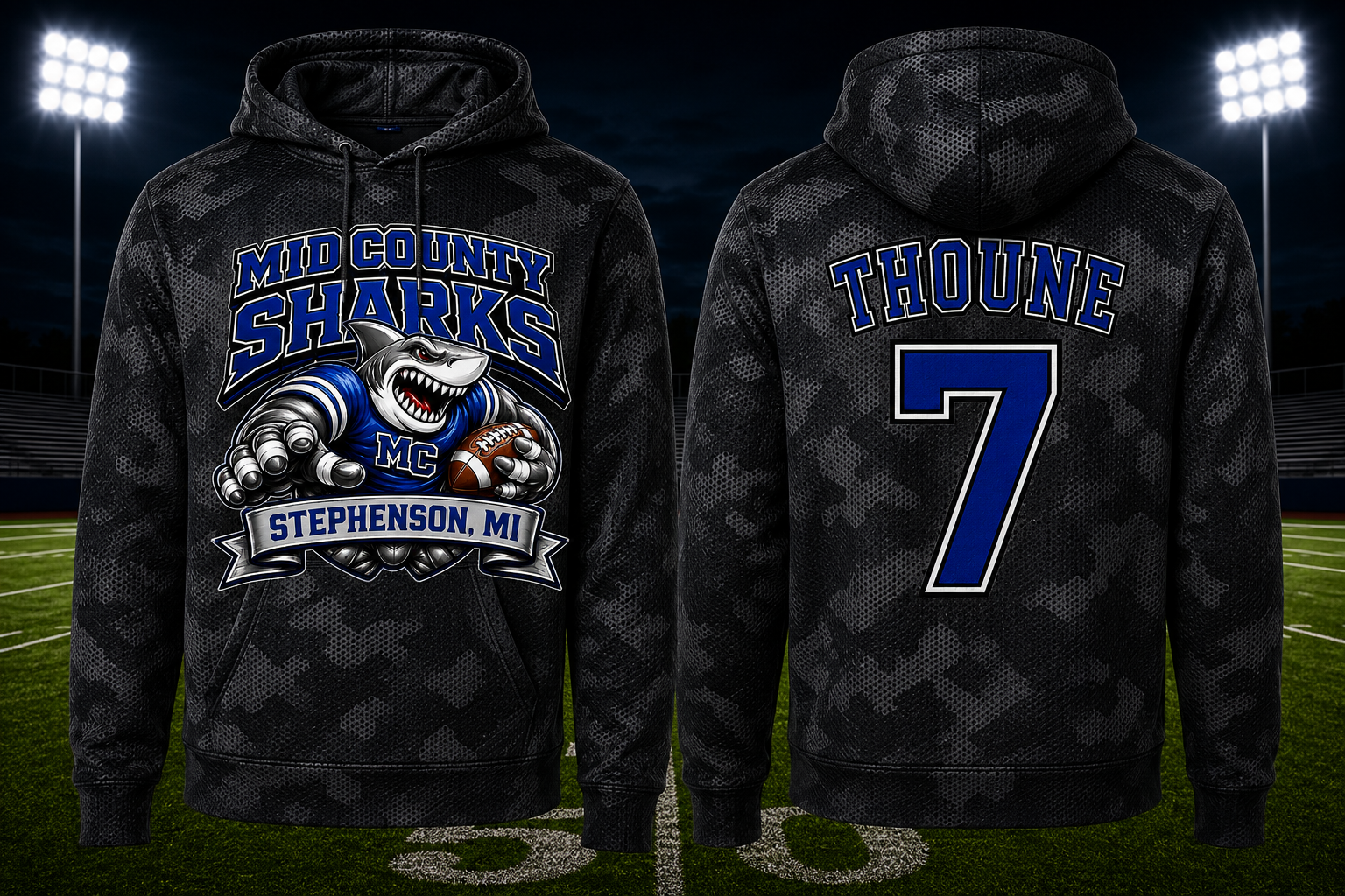 Sharks Sport-Tek® Sport-Wick® CamoHex Fleece Hooded Pullover — New Sharks Logo