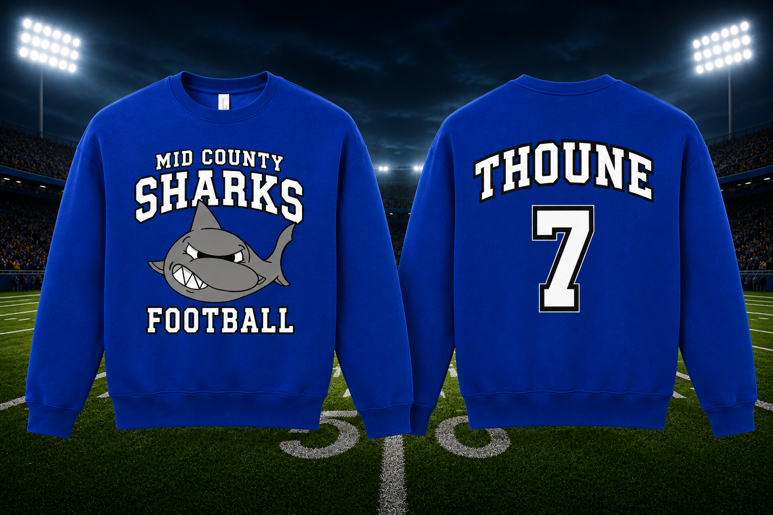 Sharks Bella+Canvas® Sponge Fleece Crewneck — Old School Black