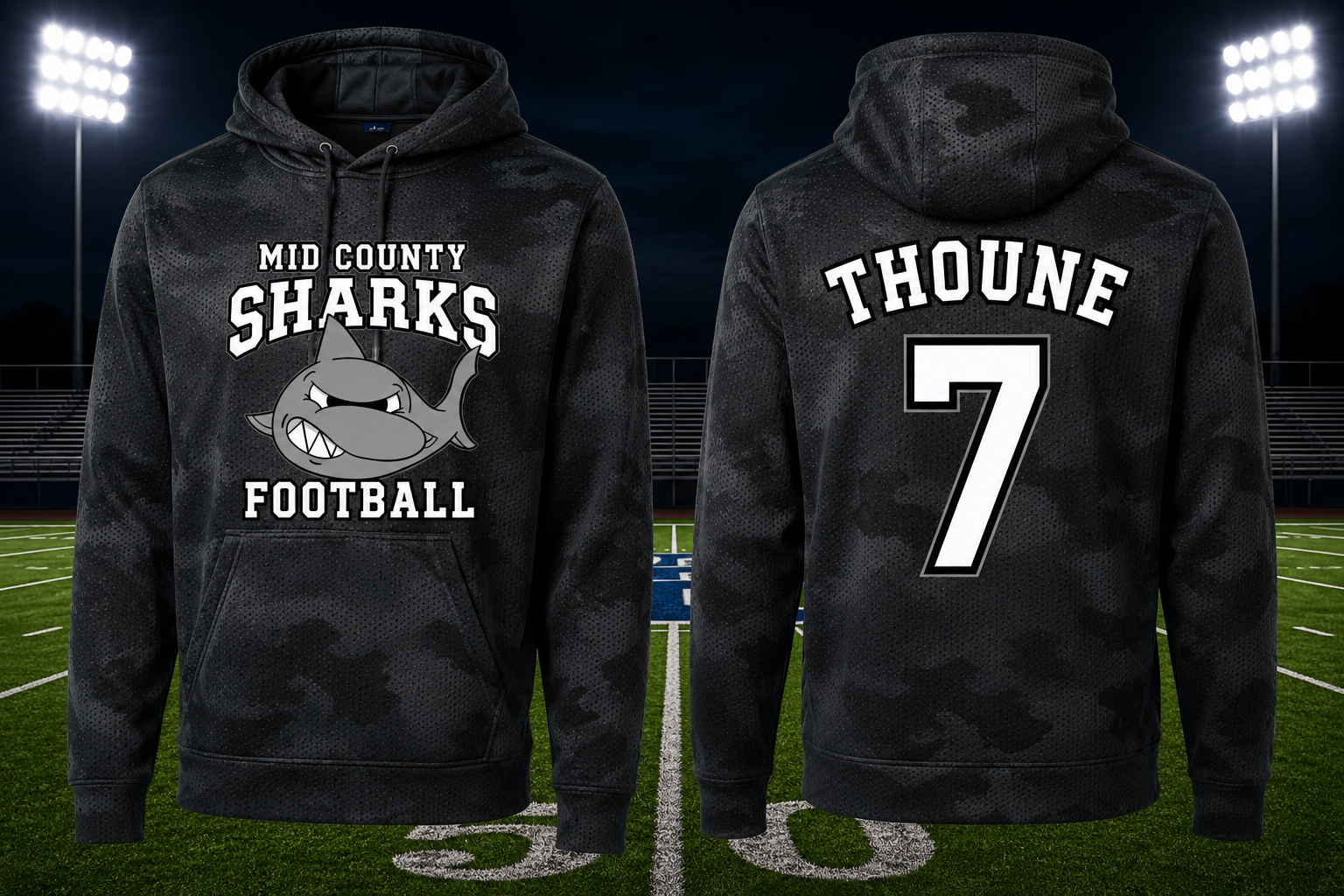 Sharks Sport-Tek® Sport-Wick® CamoHex Fleece Hooded Pullover — Old School Black