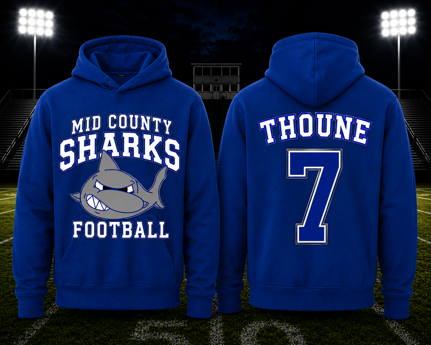 Sharks Port & Co® Performance Fleece Pullover Hooded Sweatshirt — Old School Black